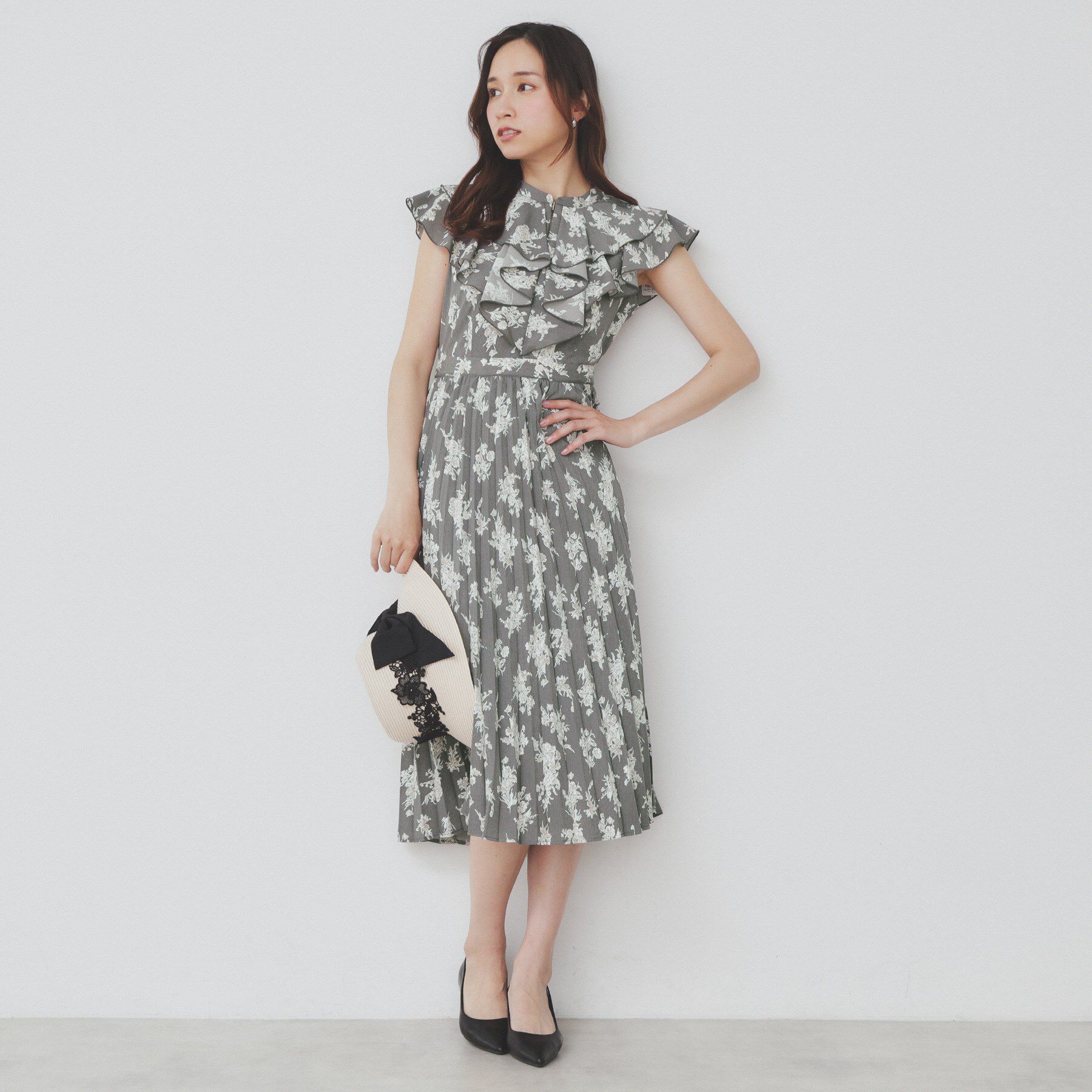 index「《美人百花掲載》フリルプリーツ花柄ワンピース【洗濯機洗い可/イージーアイロン/防シワ】」|ワンピース|