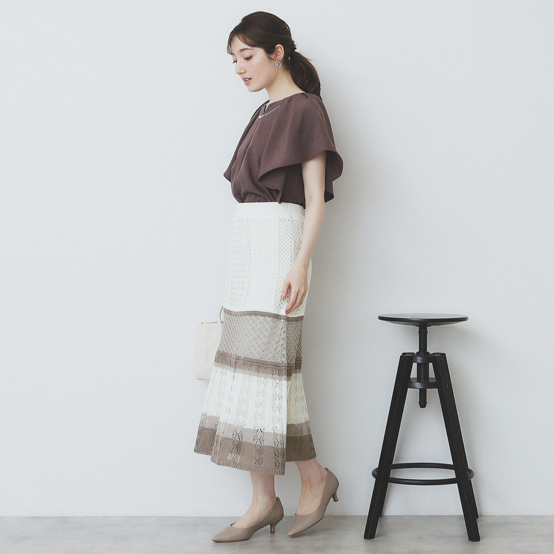 index「透かし編みフレアニットスカート/セットアップ対応【洗濯機洗い可】」|スカート|