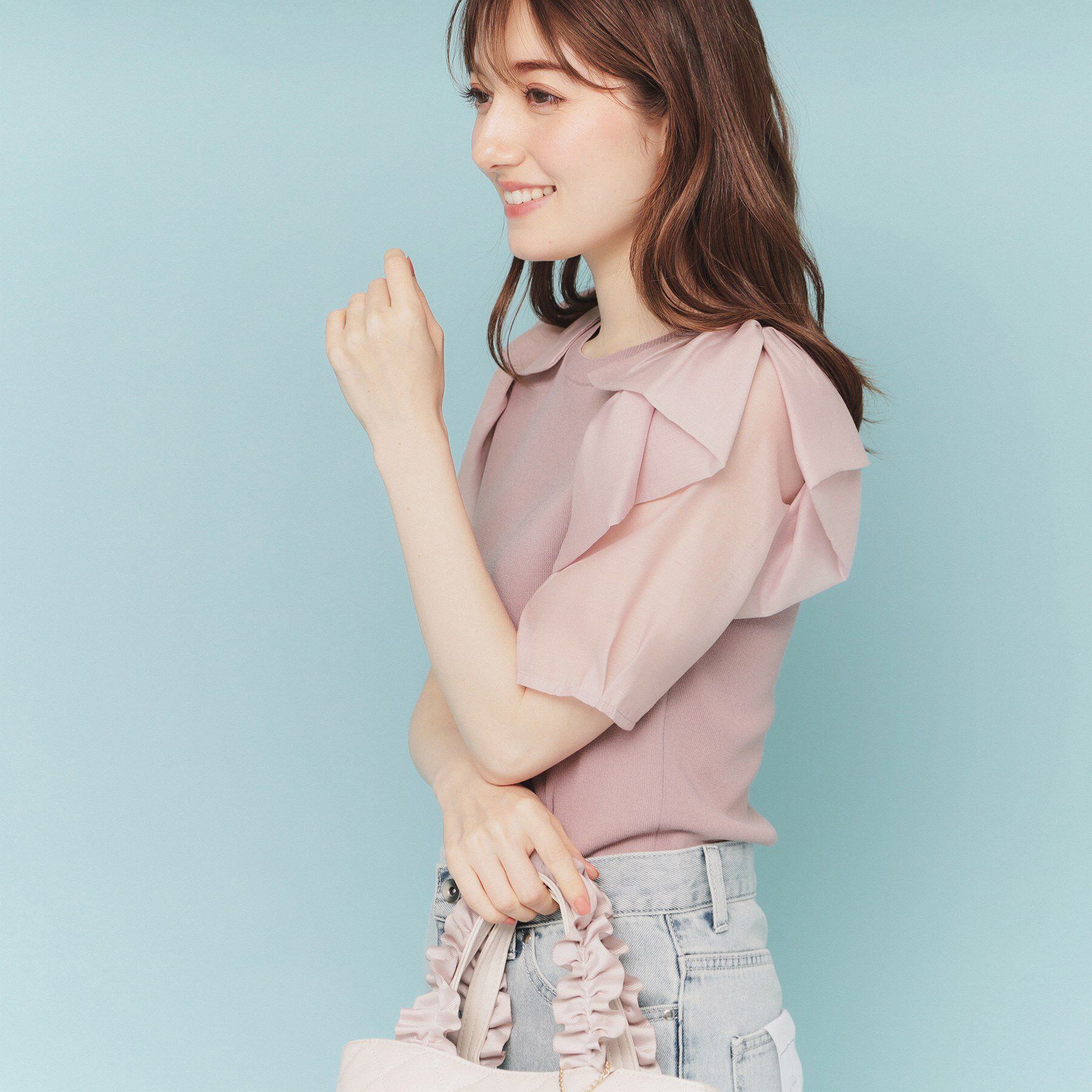 index「リボンスリーブドッキングニット【洗濯機洗い可/抗ピル】」|ニット・セーター|ピンク(071)