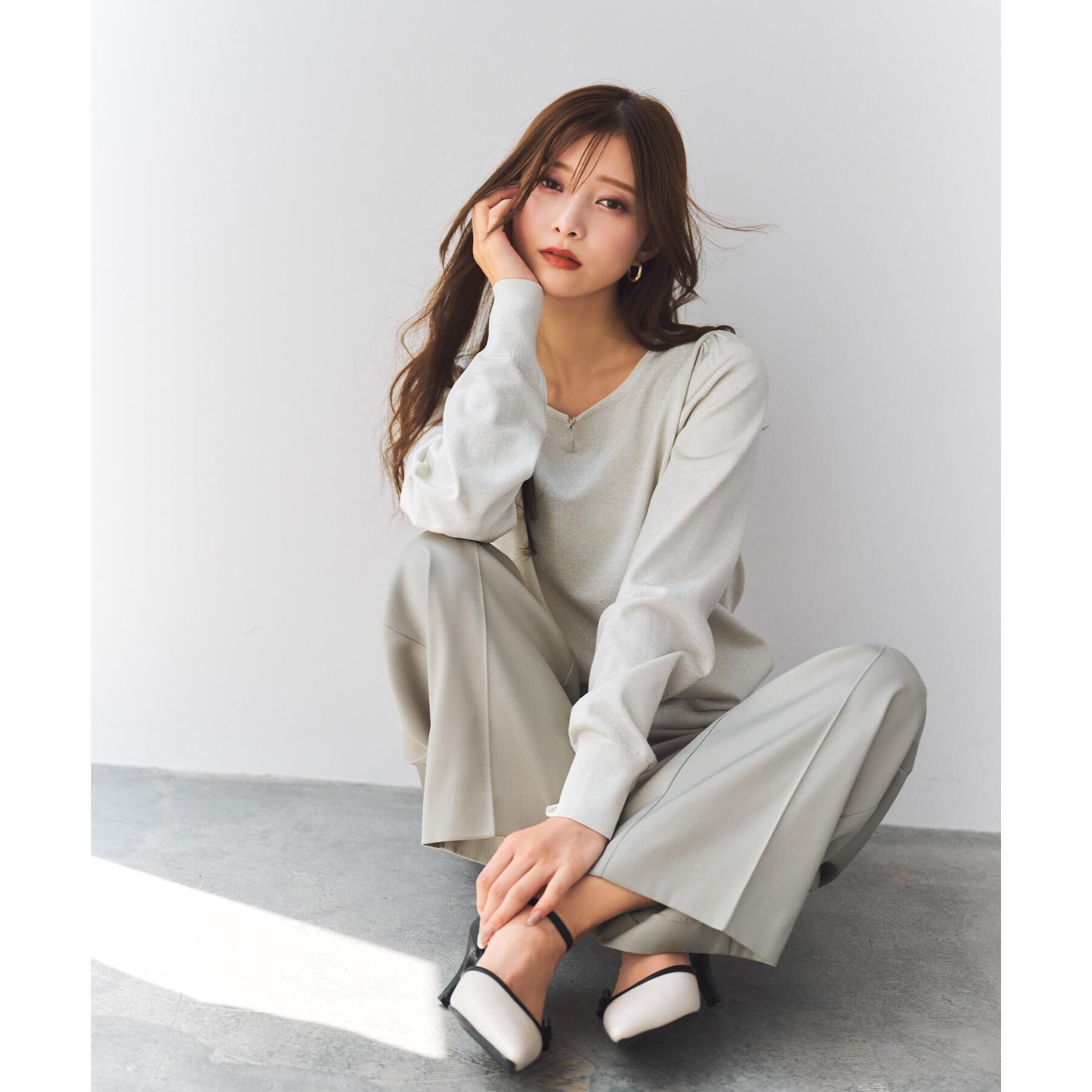 index「パール調パーツ付きクルーネックニット【洗濯機OK】《8col/XS～3L》」|ニット・セーター|