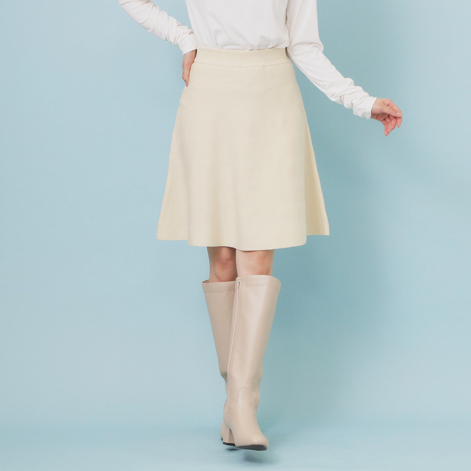 index「フレアミニニットスカート【洗濯機OK】」|スカート|グレージュ(050)