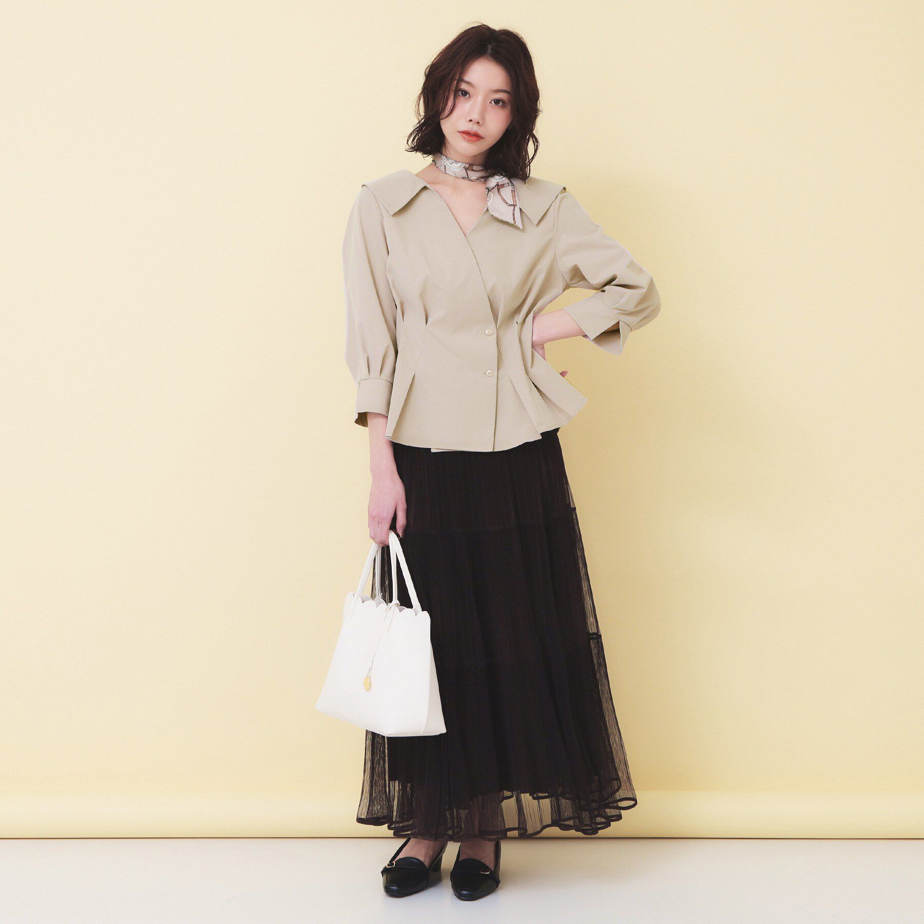 index「変形カシュクールタックシャツ【洗濯機OK／ストレッチ】」|シャツ・ブラウス|