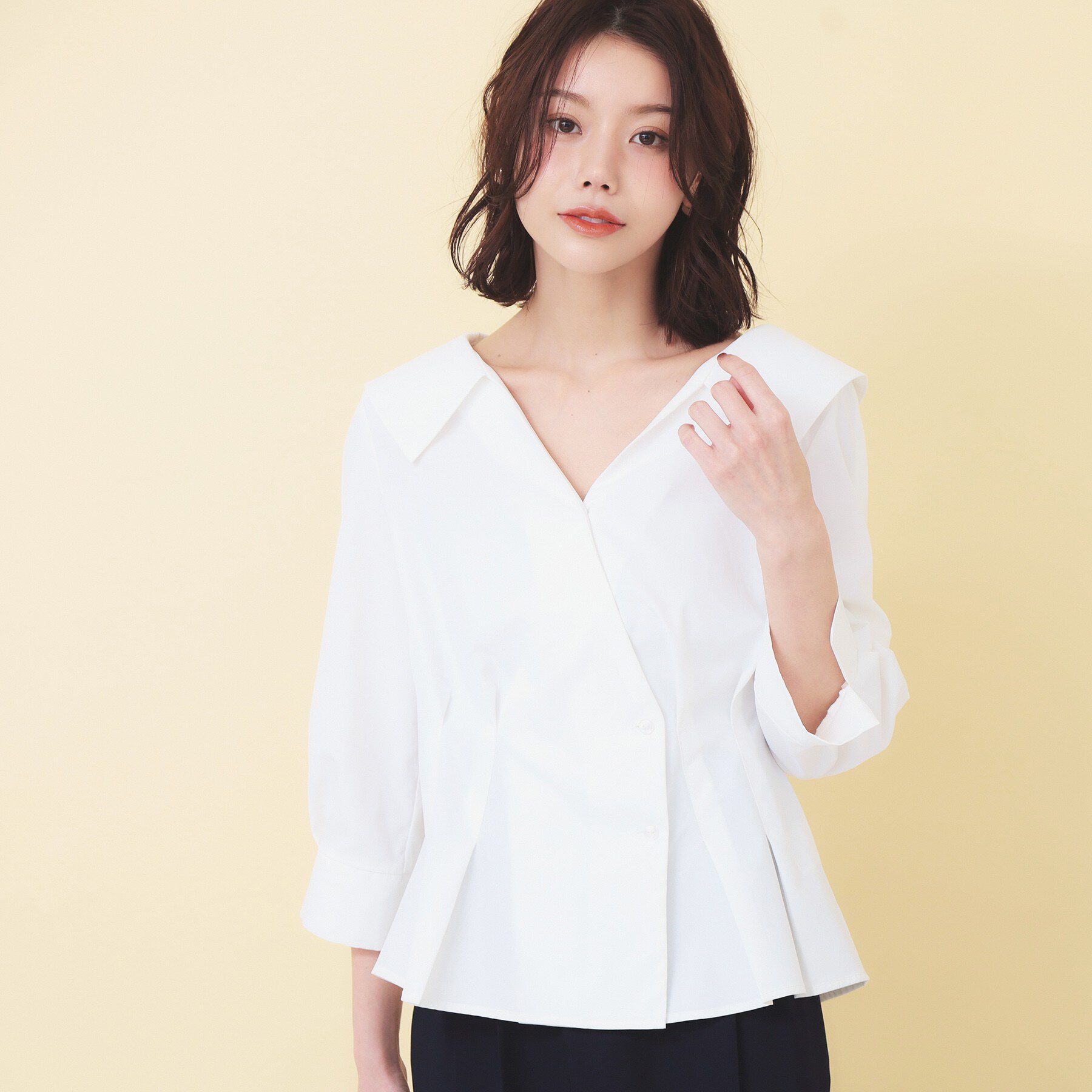 index「変形カシュクールタックシャツ【洗濯機OK／ストレッチ】」|シャツ・ブラウス|