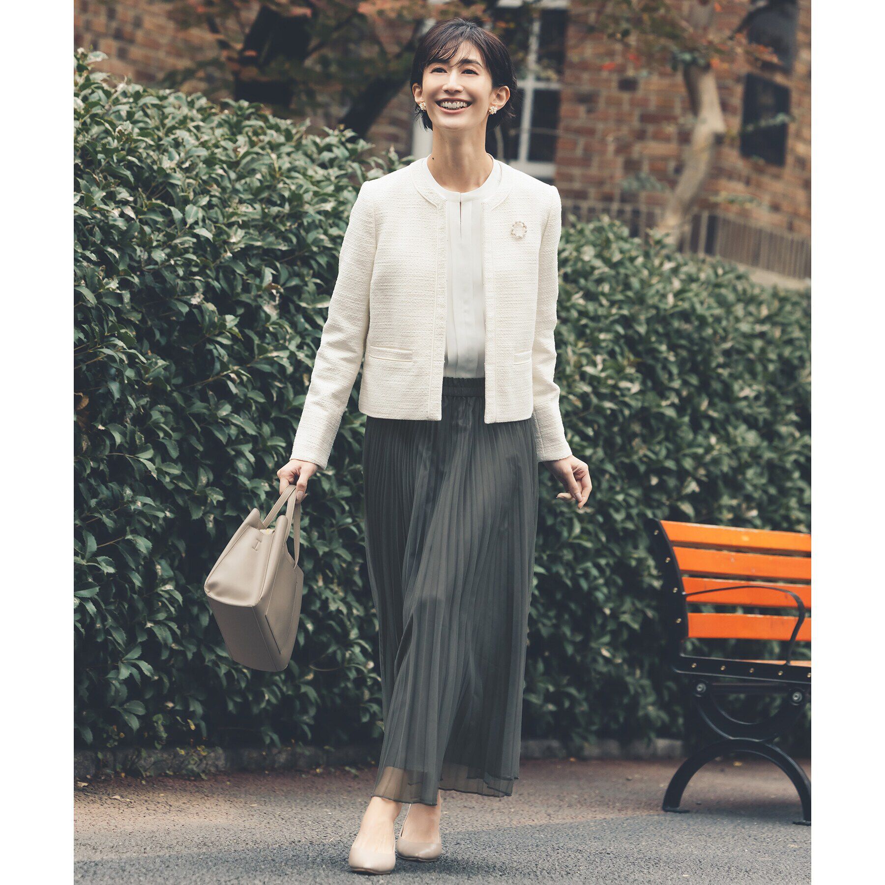 OPAQUE.CLIP「《通勤・セレモニー対応》コットンツイードジャケット」|ノーカラージャケット|