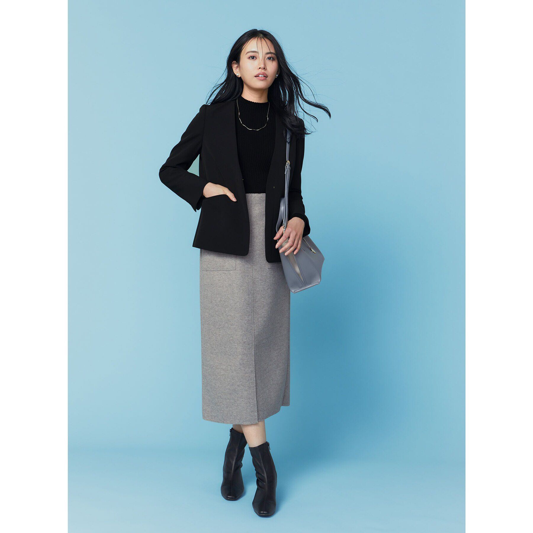 OPAQUE.CLIP「《通勤・セレモニー/セットアップ対応》Vネックジャケット/ダブルクロス【洗濯機洗い可】」|ノーカラージャケット|