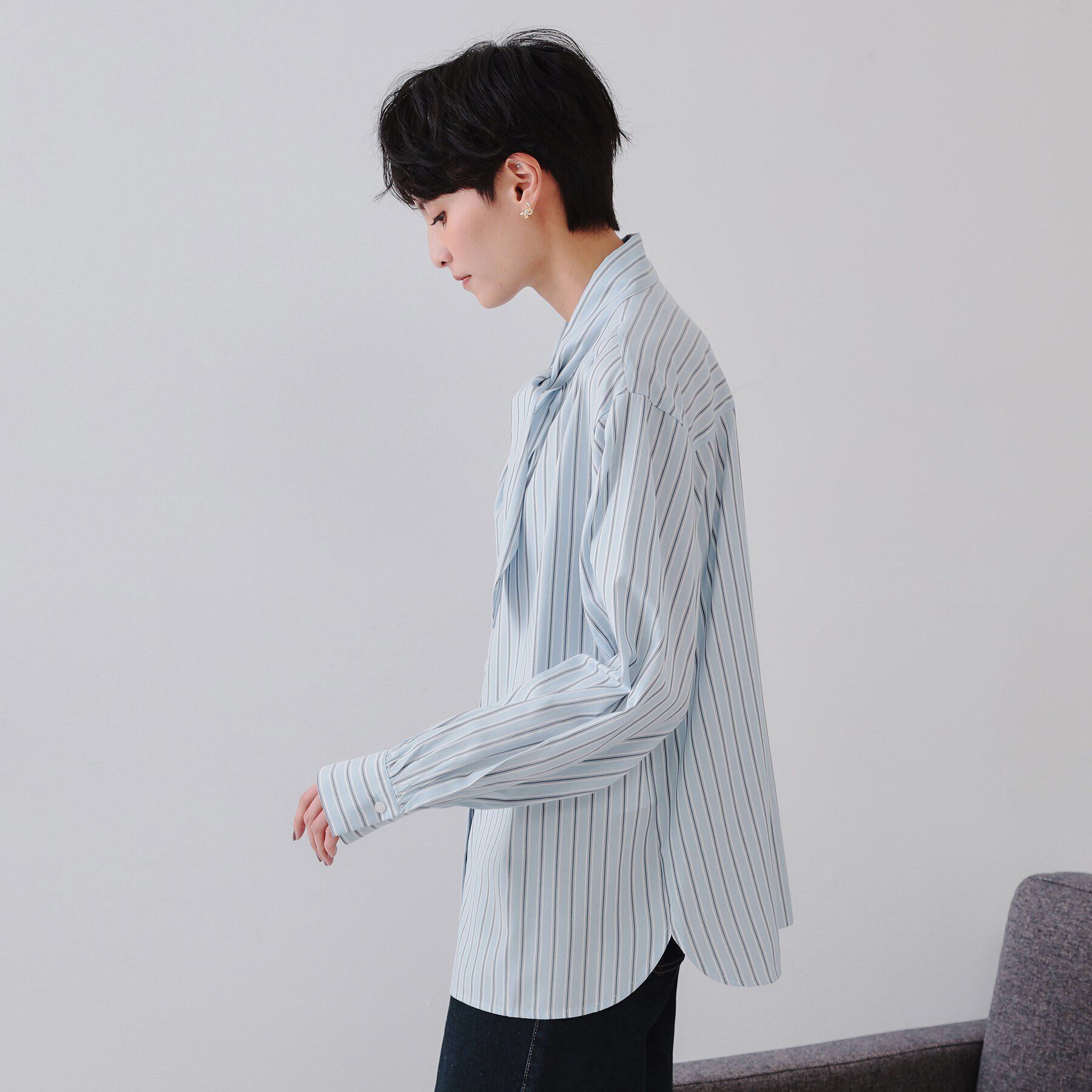 OPAQUE.CLIP「ストライプボウタイシャツ【洗濯機洗い可】」|シャツ・ブラウス|
