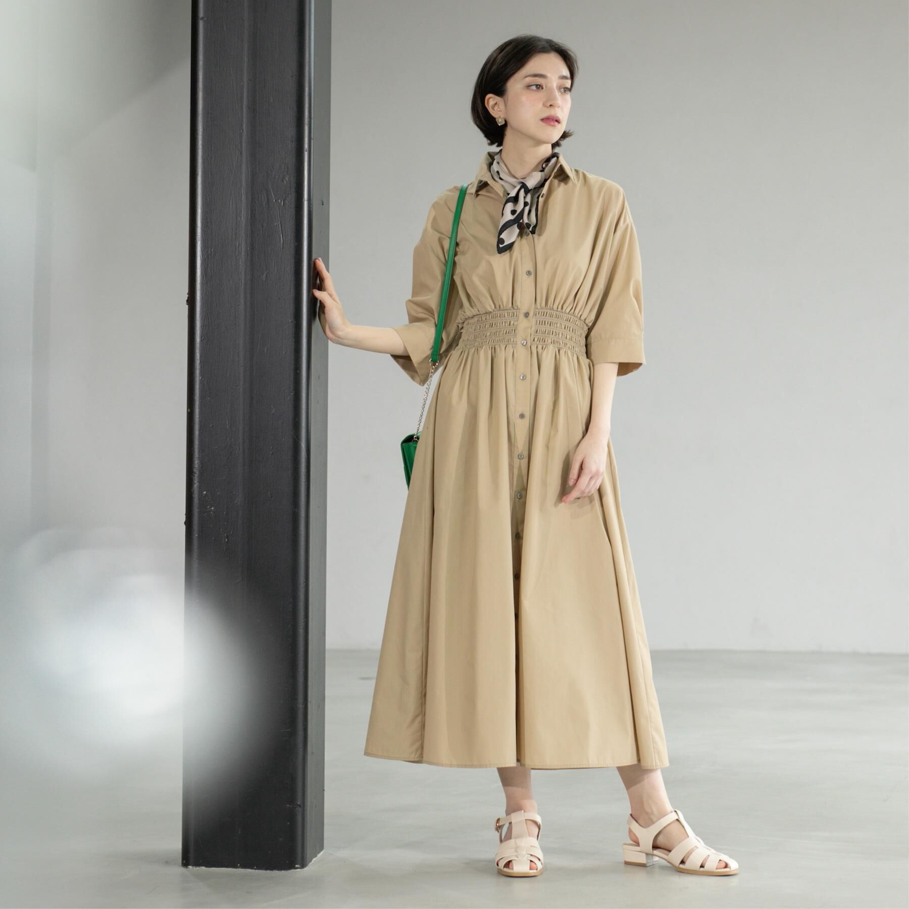 OPAQUE.CLIP「《5色展開》フィット＆フレアシャツワンピース【洗濯機洗い可】」|ワンピース|