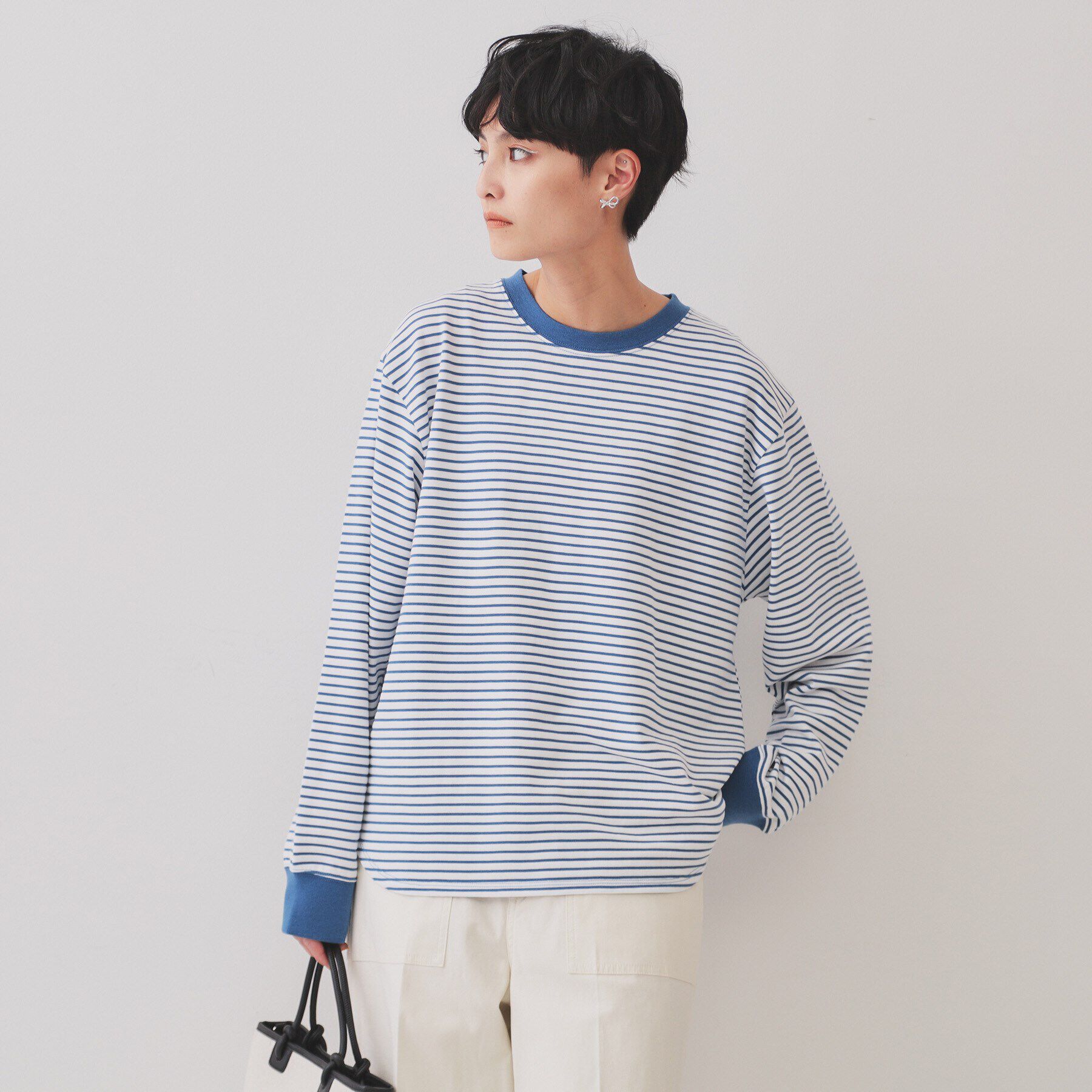 OPAQUE.CLIP「ボーダールーズフィットカットソー【洗濯機洗い可】」|Tシャツ・カットソー|ブルー(392)