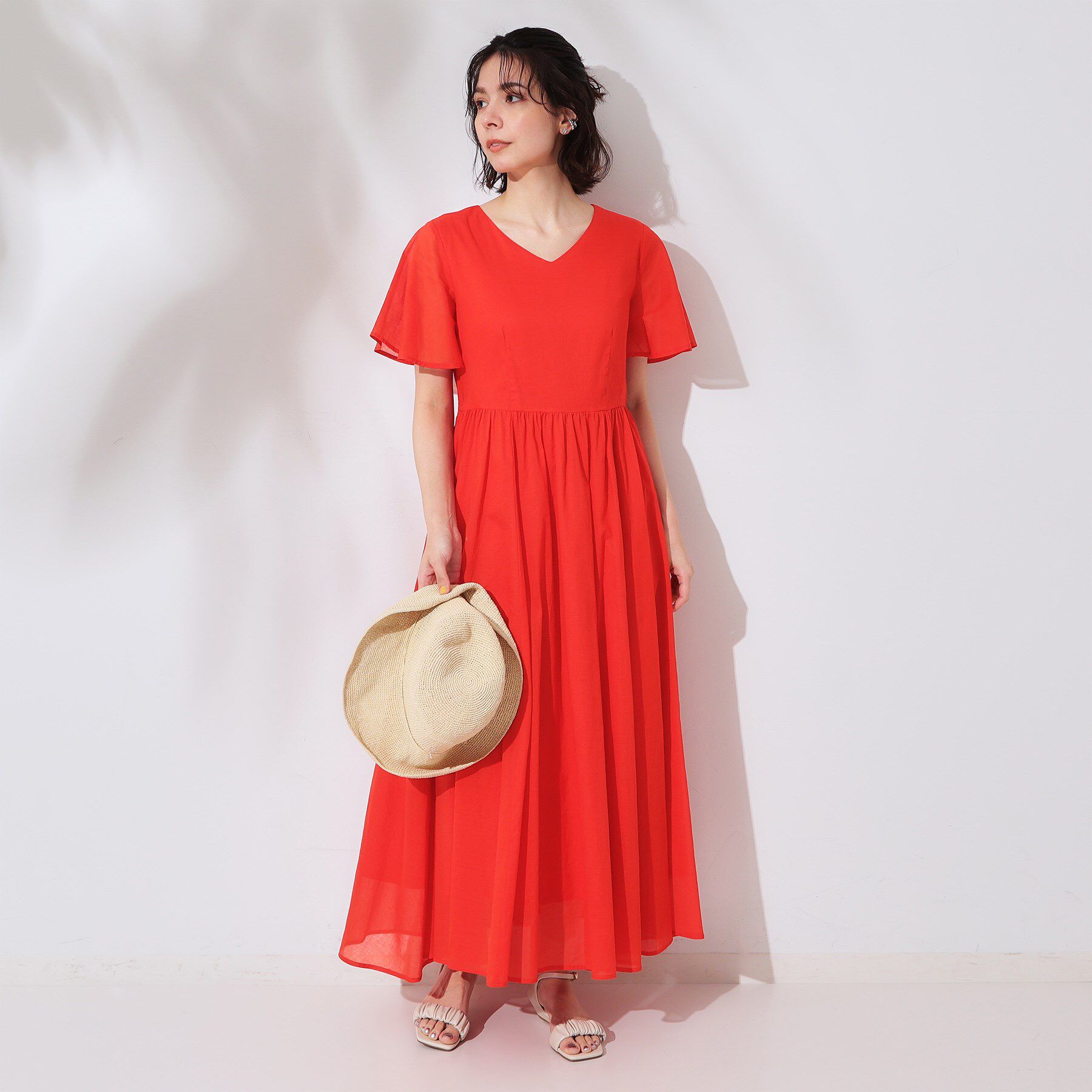 OPAQUE.CLIP「Vネックフィット＆フレアドレス/オーガニックコットン混【洗濯機洗い可】」|ワンピース|