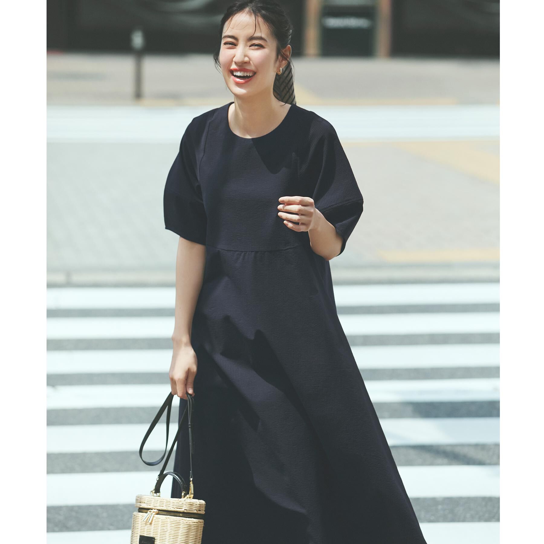 OPAQUE.CLIP「サッカーストライプワンピース【吸水速乾/イージーアイロン/洗濯機洗い可】」|ワンピース|