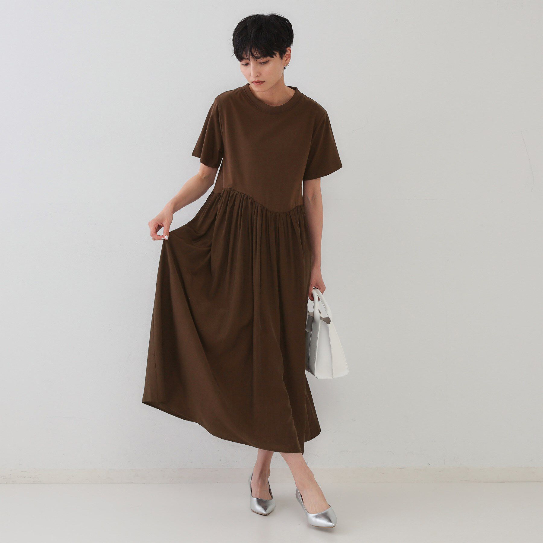 OPAQUE.CLIP「アシメドッキングフレアワンピース【洗濯機洗い可】」|ワンピース|