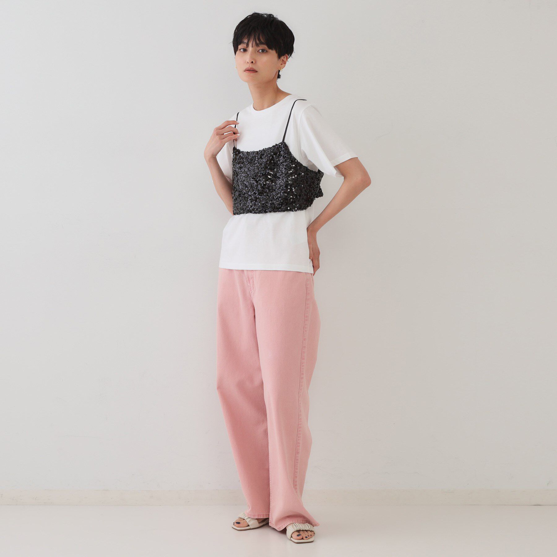OPAQUE.CLIP「《ツインセット》スパンコールキャミ&times;Tシャツ【洗濯機洗い可】」|その他|