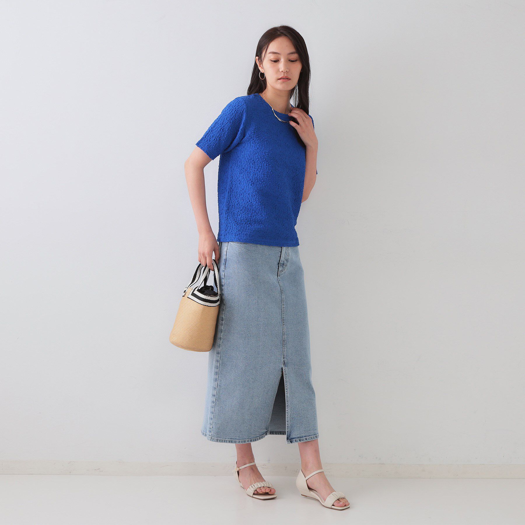 OPAQUE.CLIP「ふくれジャカードショートカットソー【洗濯機洗い可】」|Tシャツ・カットソー|