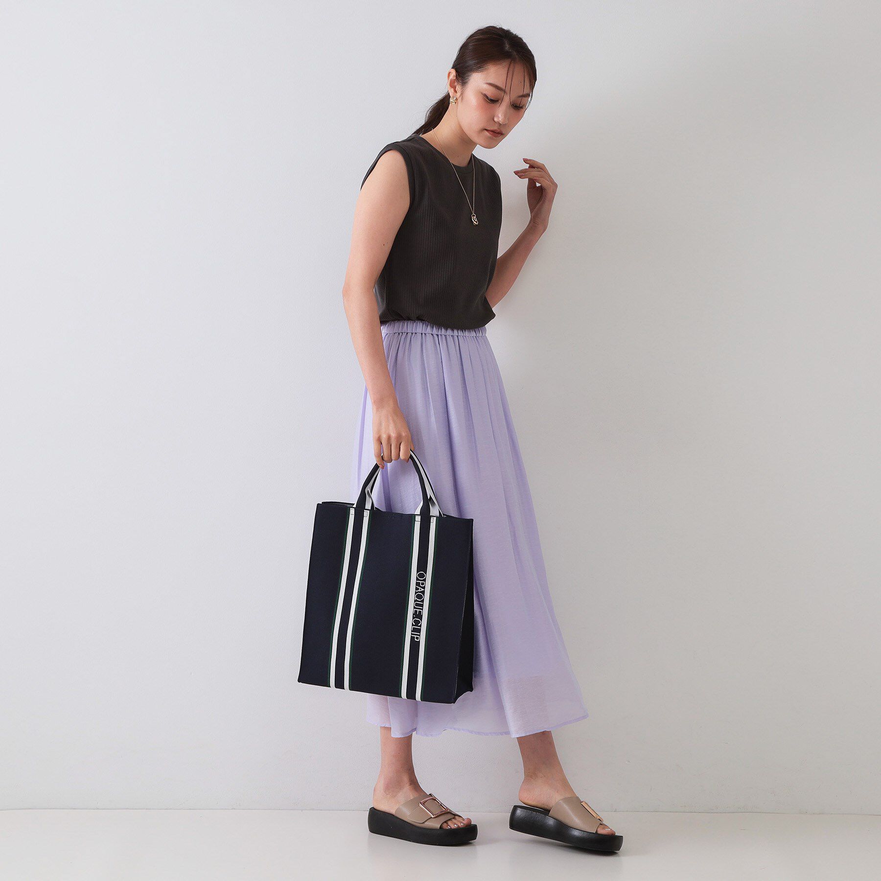 OPAQUE.CLIP「【2WAY/A4サイズ対応】ラインハンドルスクエアニットトートバッグ」|トートバッグ|