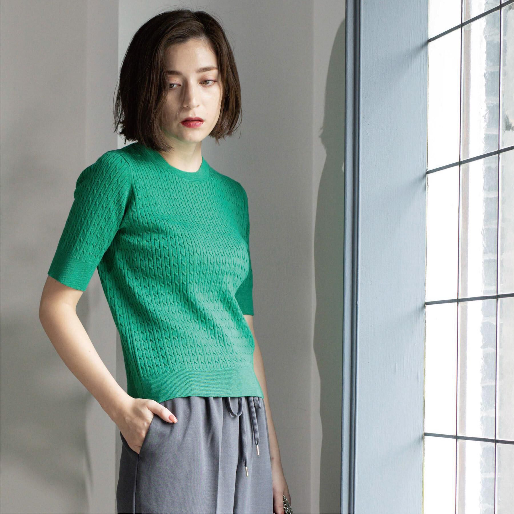 OPAQUE.CLIP「ケーブルハーフスリーブニット【UVケア/洗濯機OK】《6col/S～LL》」|ニット・セーター|