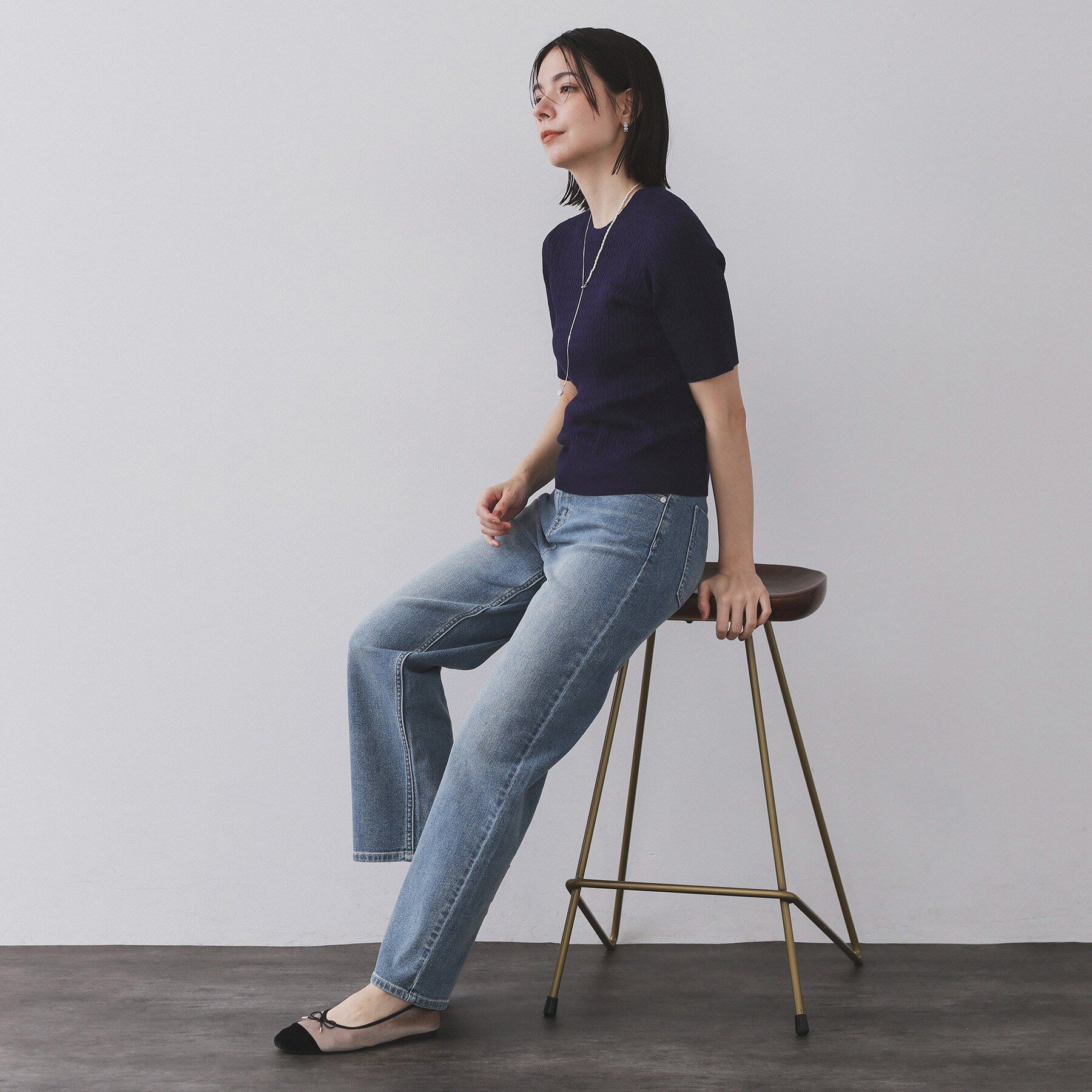 OPAQUE.CLIP「ケーブルハーフスリーブニット【UVケア/洗濯機OK】《6col/S～LL》」|ニット・セーター|