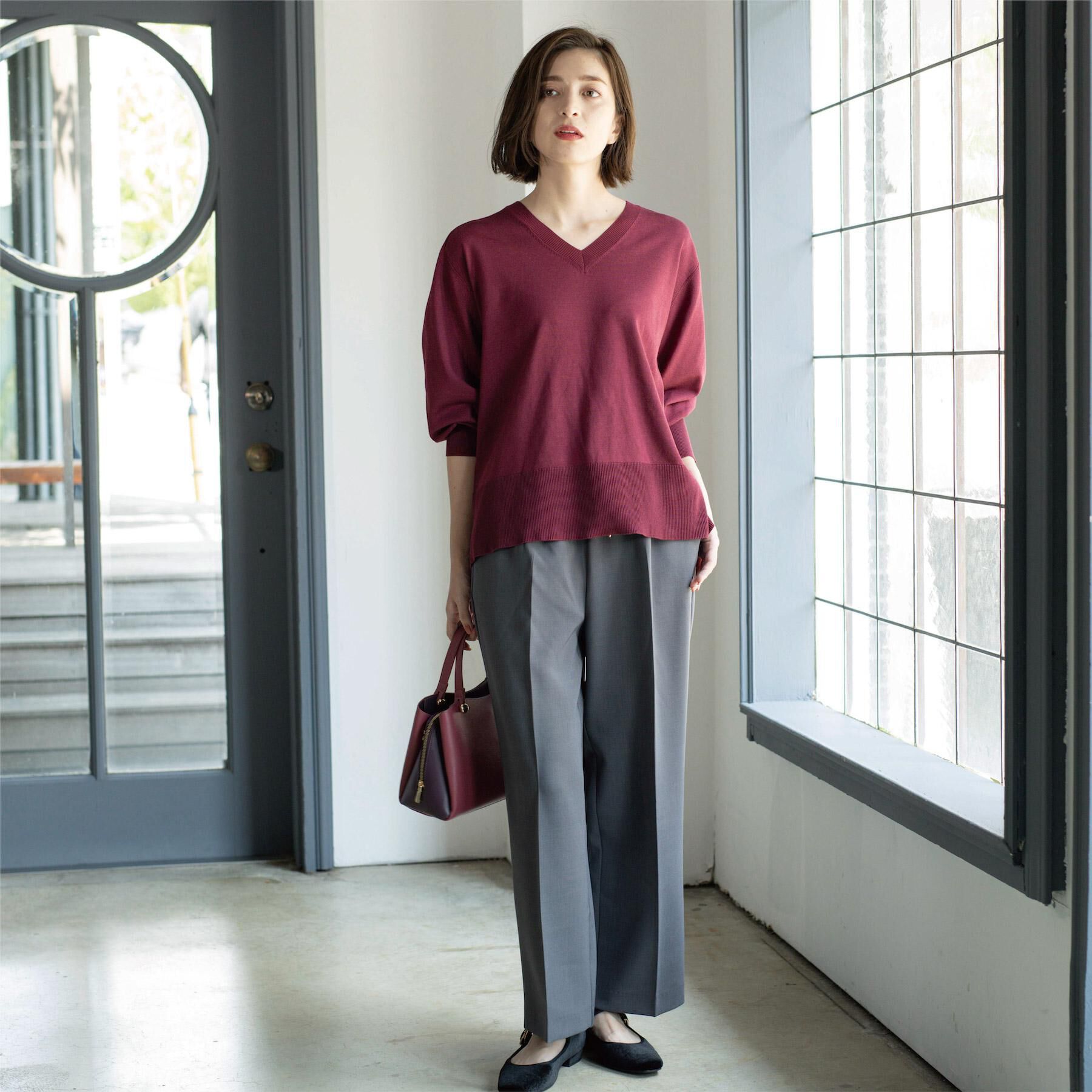 OPAQUE.CLIP「リラクシーVネックニット【洗濯機洗OK】《6col》」|ニット・セーター|
