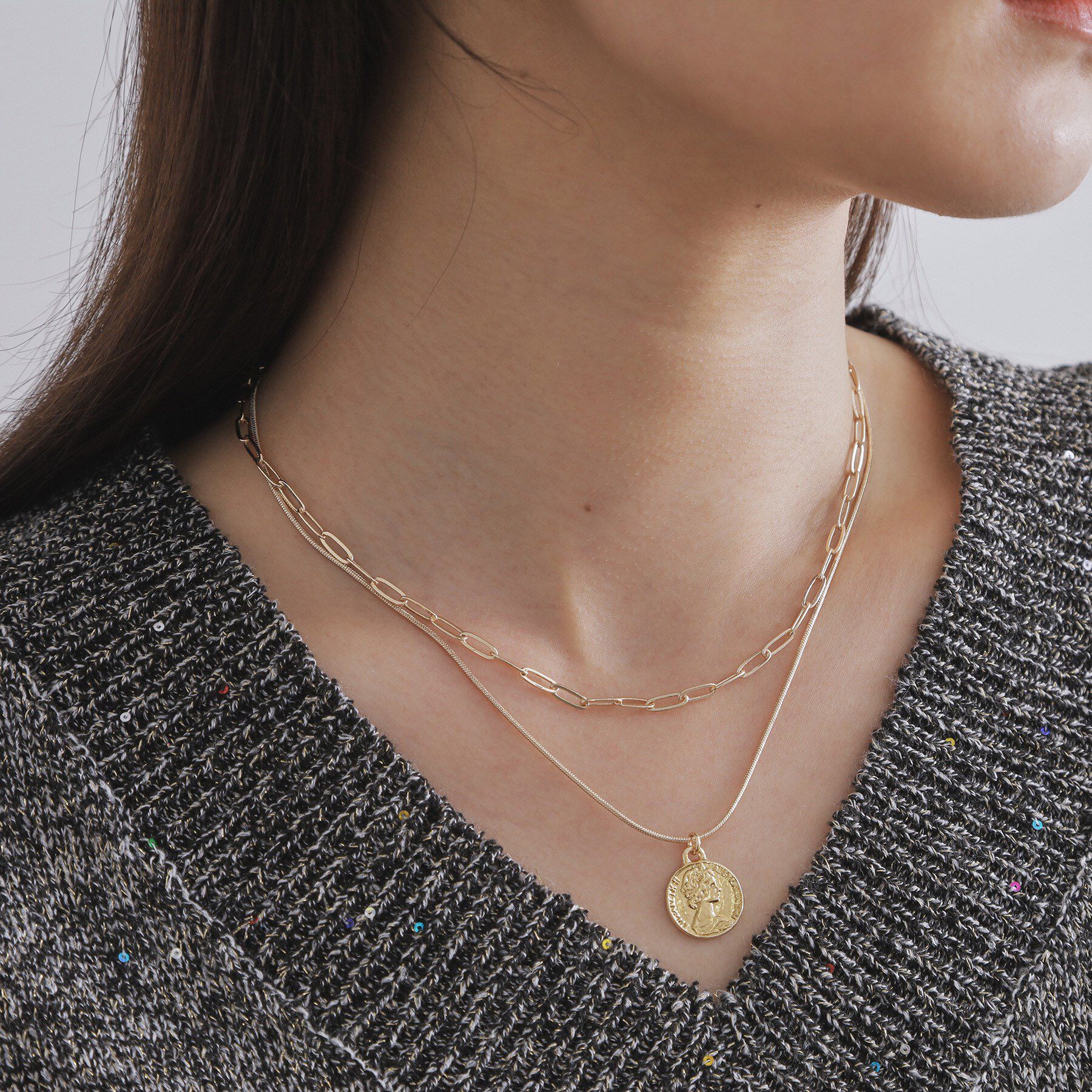 OPAQUE.CLIP「2種チェーンコインネックレス」|ネックレス|