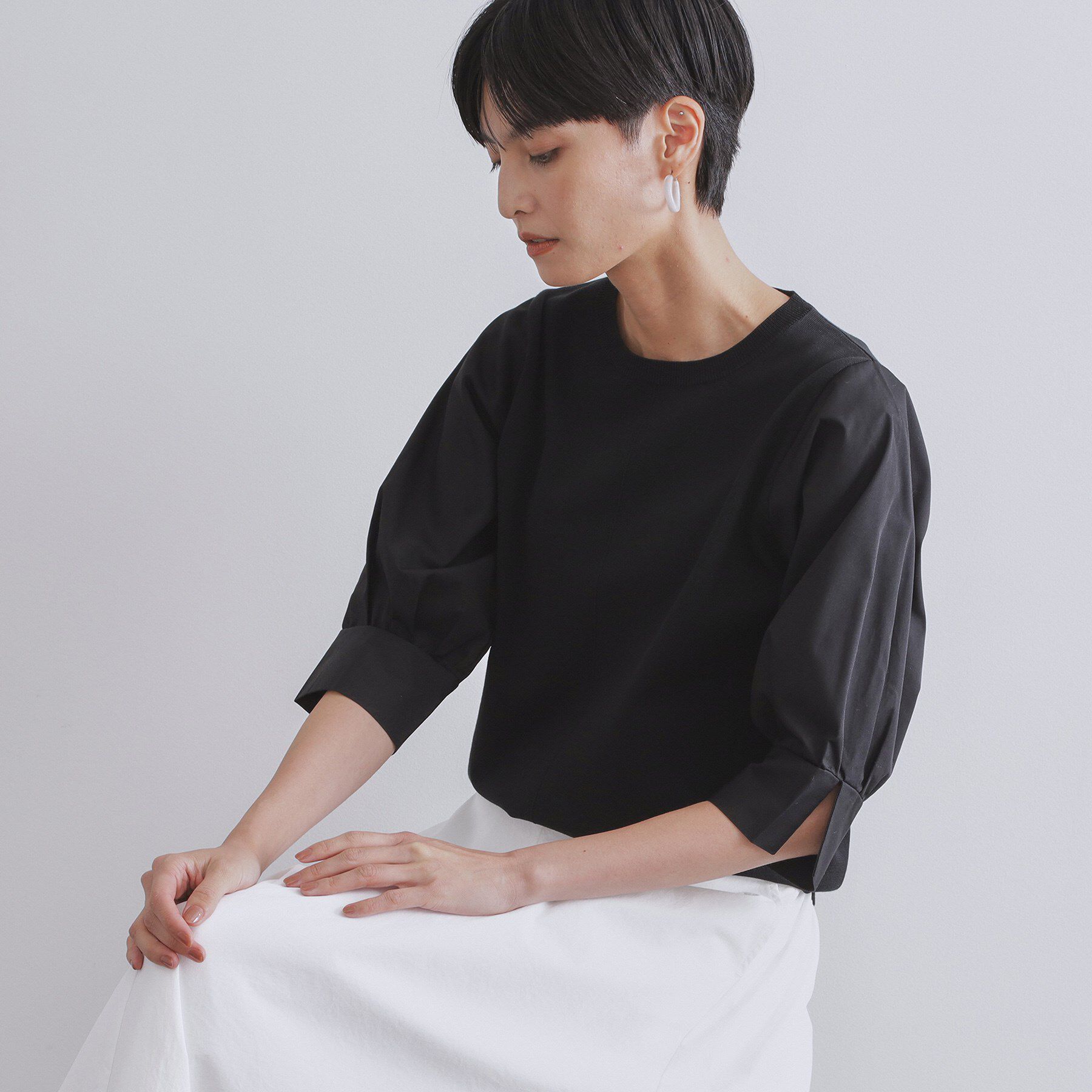 OPAQUE.CLIP「ドッキングスリーブニット【洗濯機洗い可/抗ピル】」|ニット・セーター|ブラック(019)