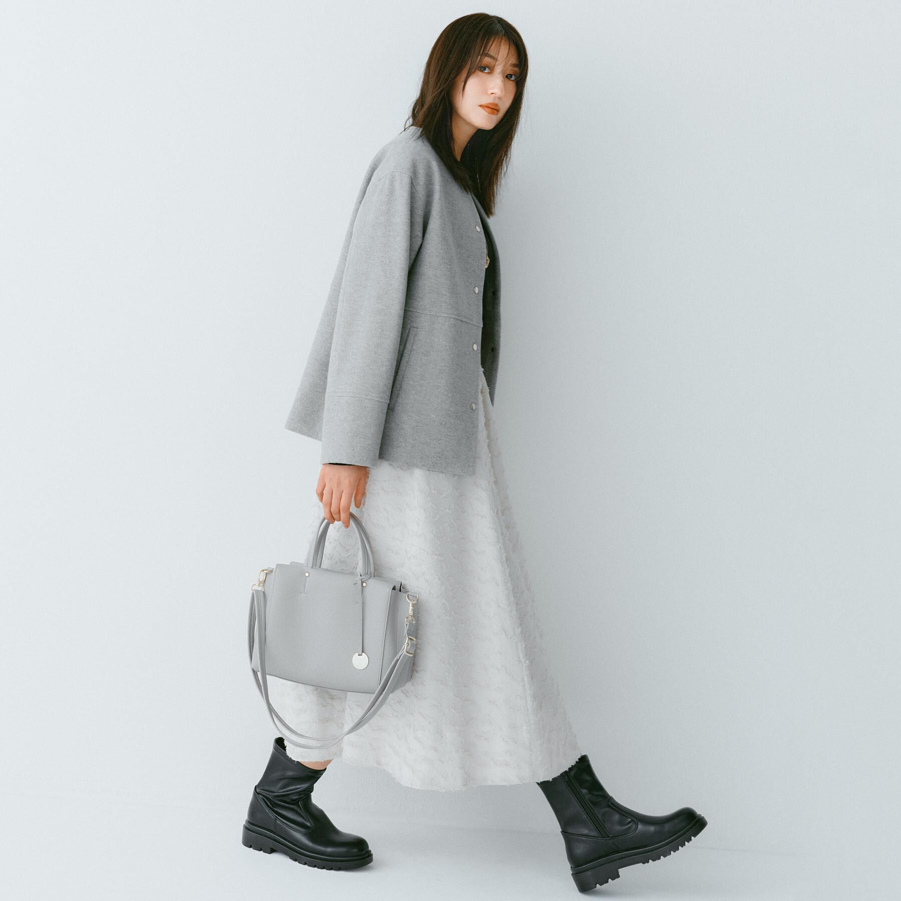 OPAQUE.CLIP「ウールライクメルトンノーカラーコート【洗濯機洗い可】」|ノーカラーコート|