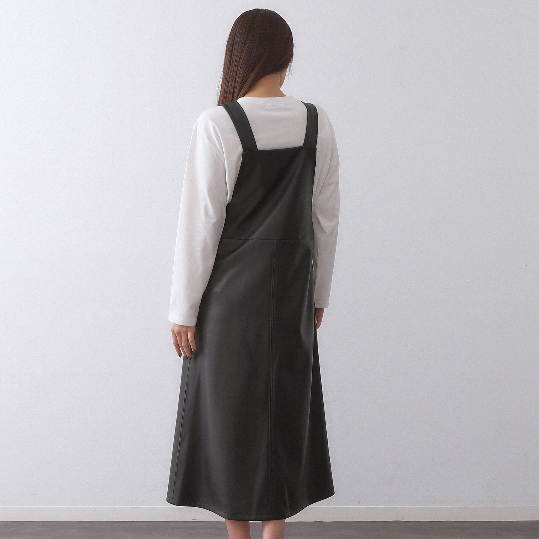 OPAQUE.CLIP「レザー調フレアジャンスカ【洗える】」|ワンピース|