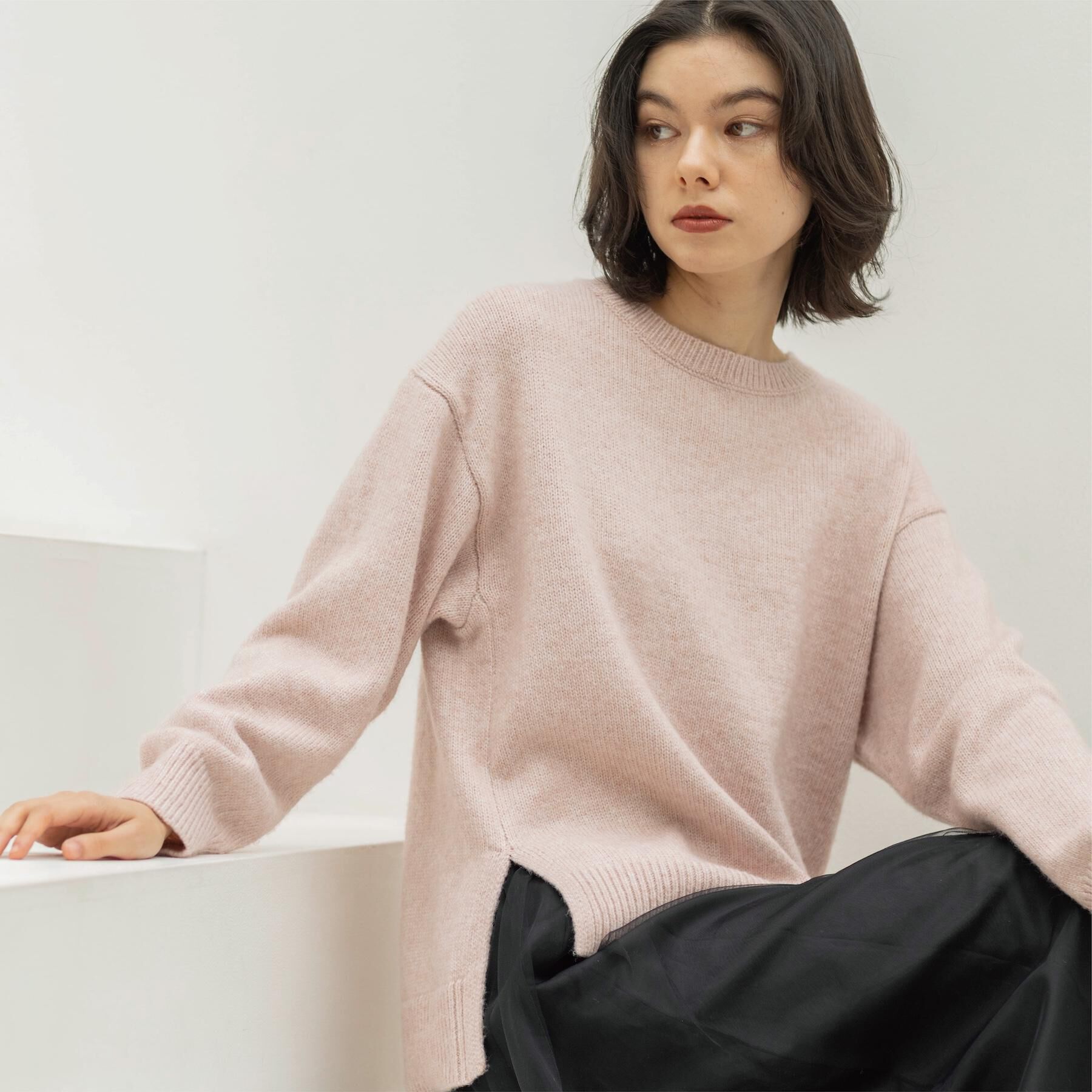 OPAQUE.CLIP「リラクシークルーネックニット【洗濯機OK】」|ニット・セーター|ピンク(071)