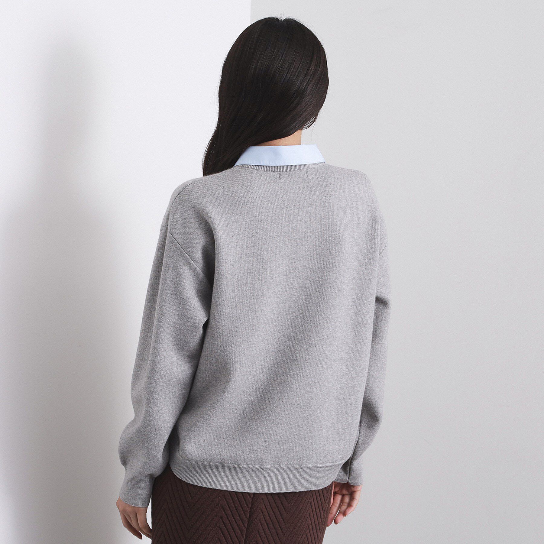 OPAQUE.CLIP「襟付きロゴジャカードニット【洗濯機OK】」|ニット・セーター|