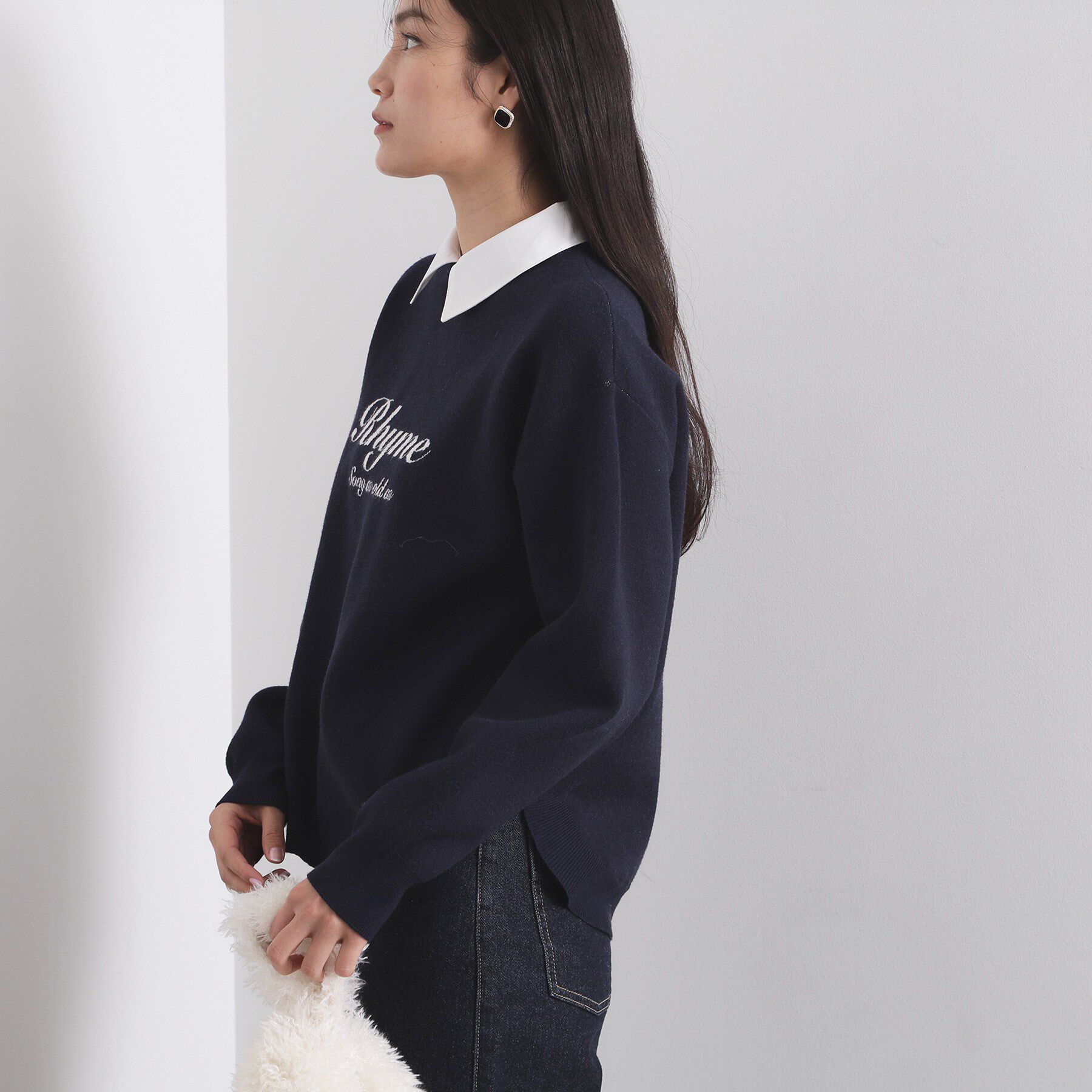 OPAQUE.CLIP「襟付きロゴジャカードニット【洗濯機OK】」|ニット・セーター|