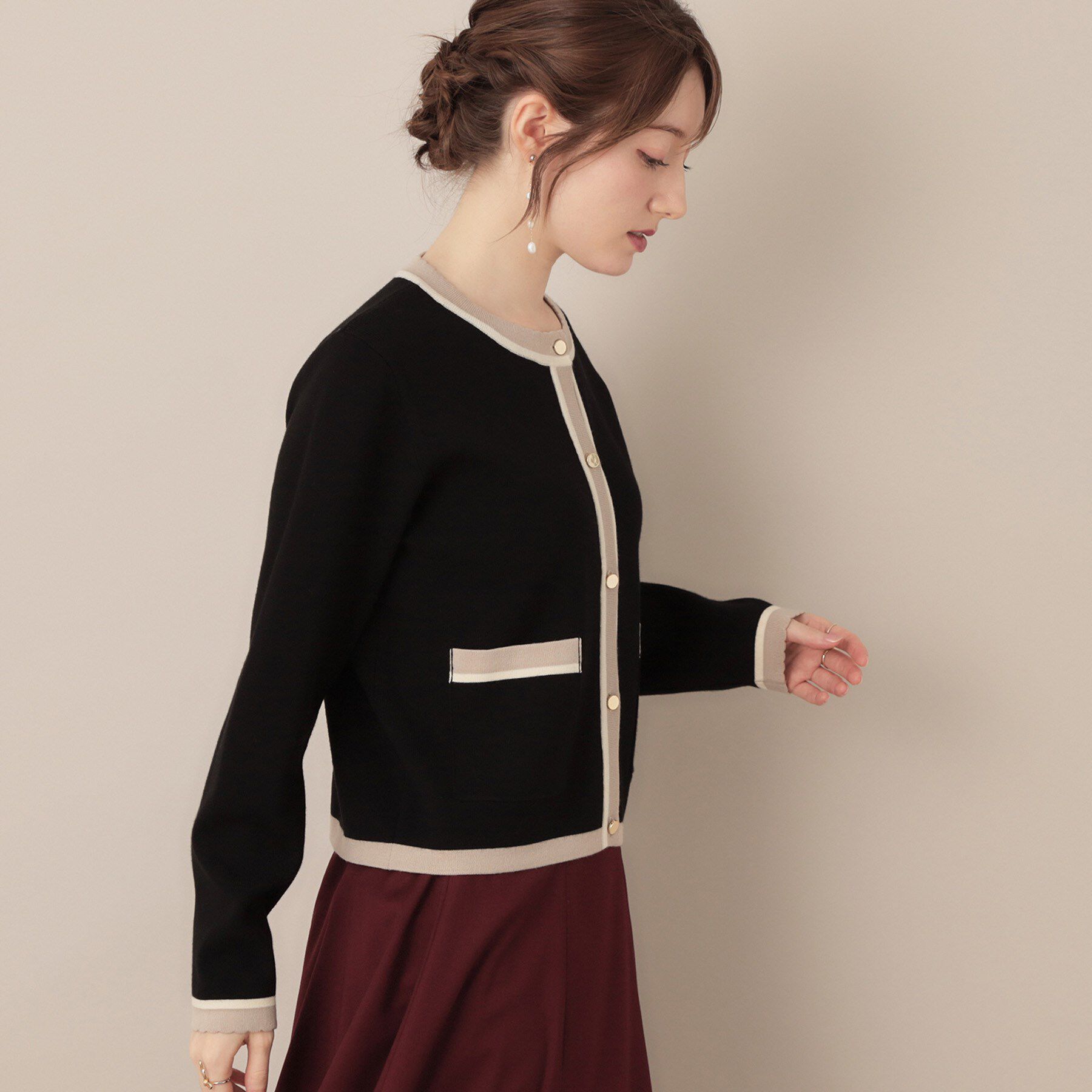 Couture broach「【高見え・通勤・大人可愛い】配色総針スカラカーディガン」|カーディガン|