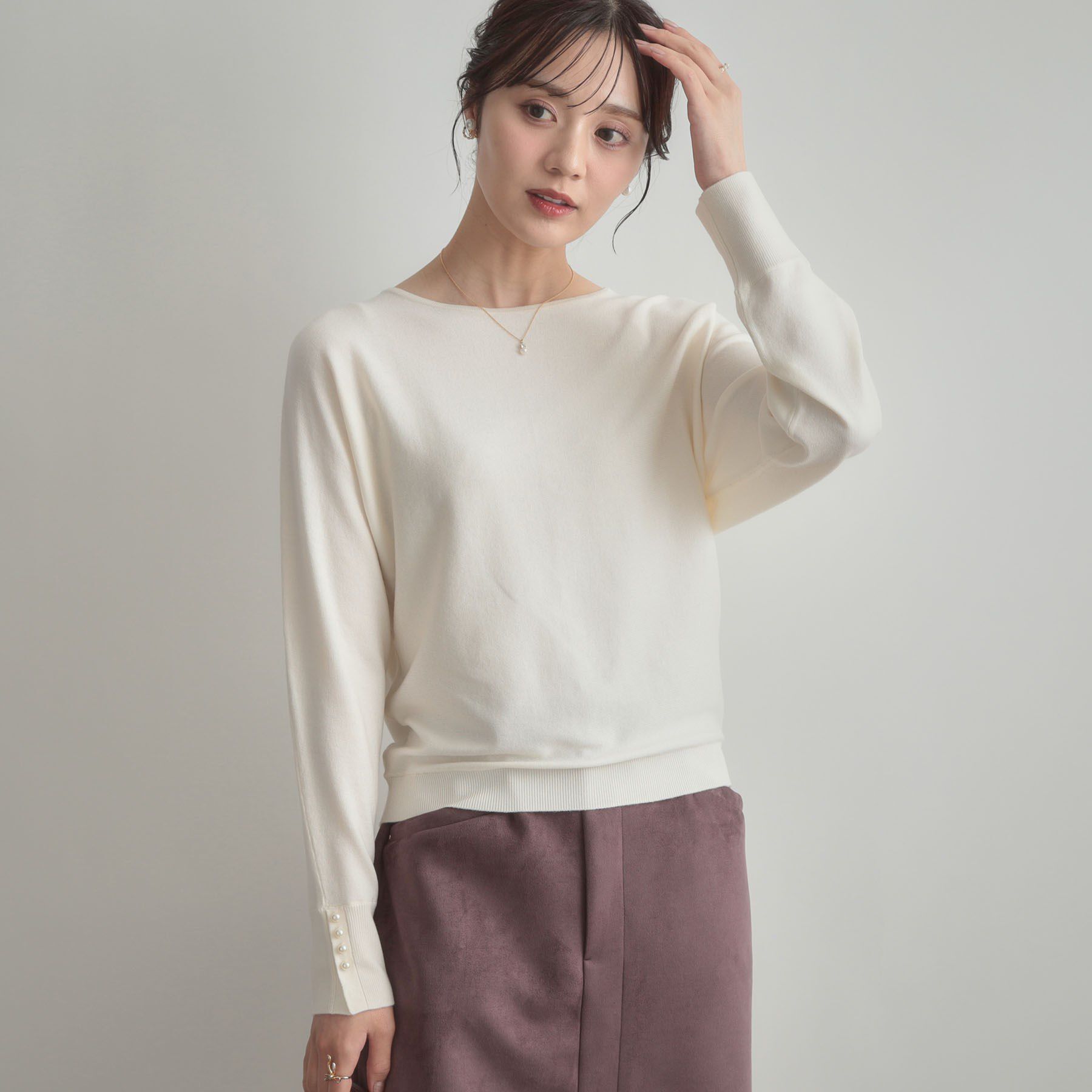 Couture broach「【大人上品・通勤・前後2WAY】バックパール調ドルマンニット」|ニット・セーター|