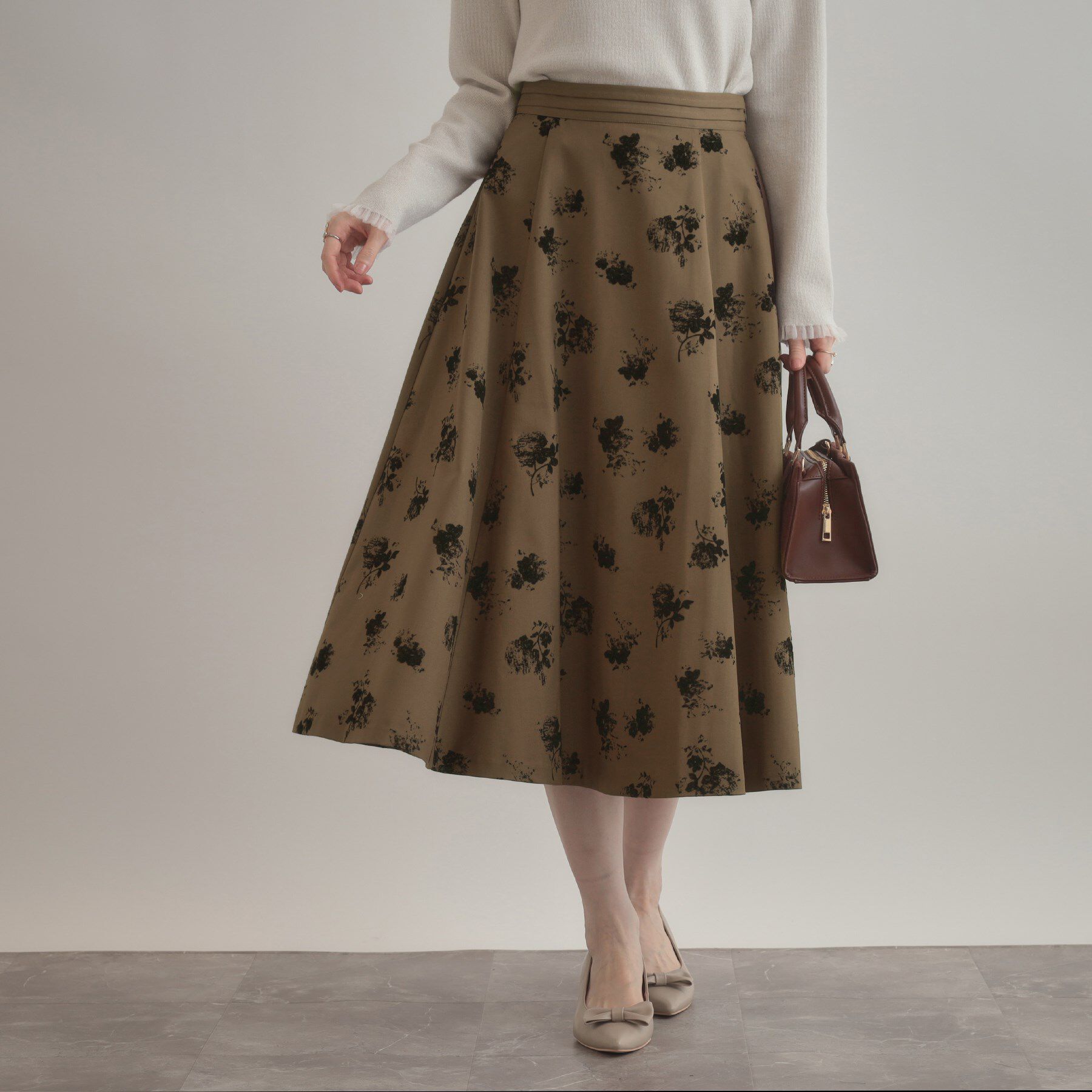 Couture broach「【美シルエット・通勤】フロッキーフラワープリントスカート」|スカート|