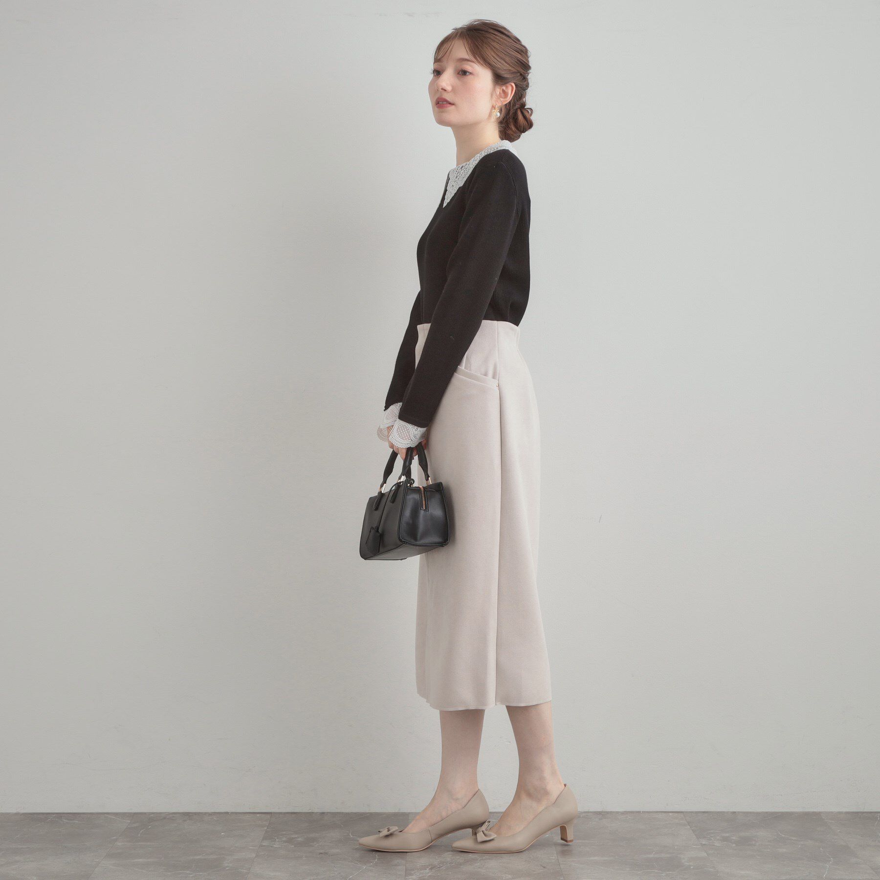 Couture broach「【着映え・フェミニン・通勤】レース衿カフス付きリブニット」|ニット・セーター|