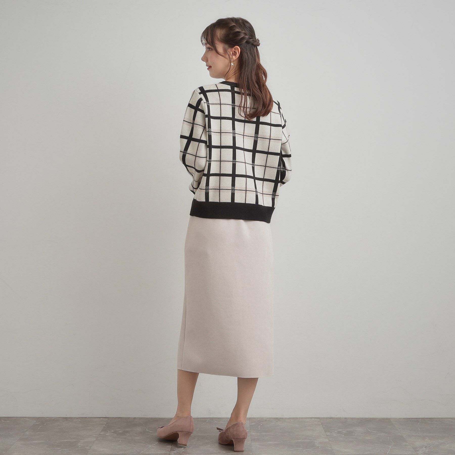 Couture broach「【大人可愛い・通勤】チェックジャカード ニットカーディガン」|カーディガン|