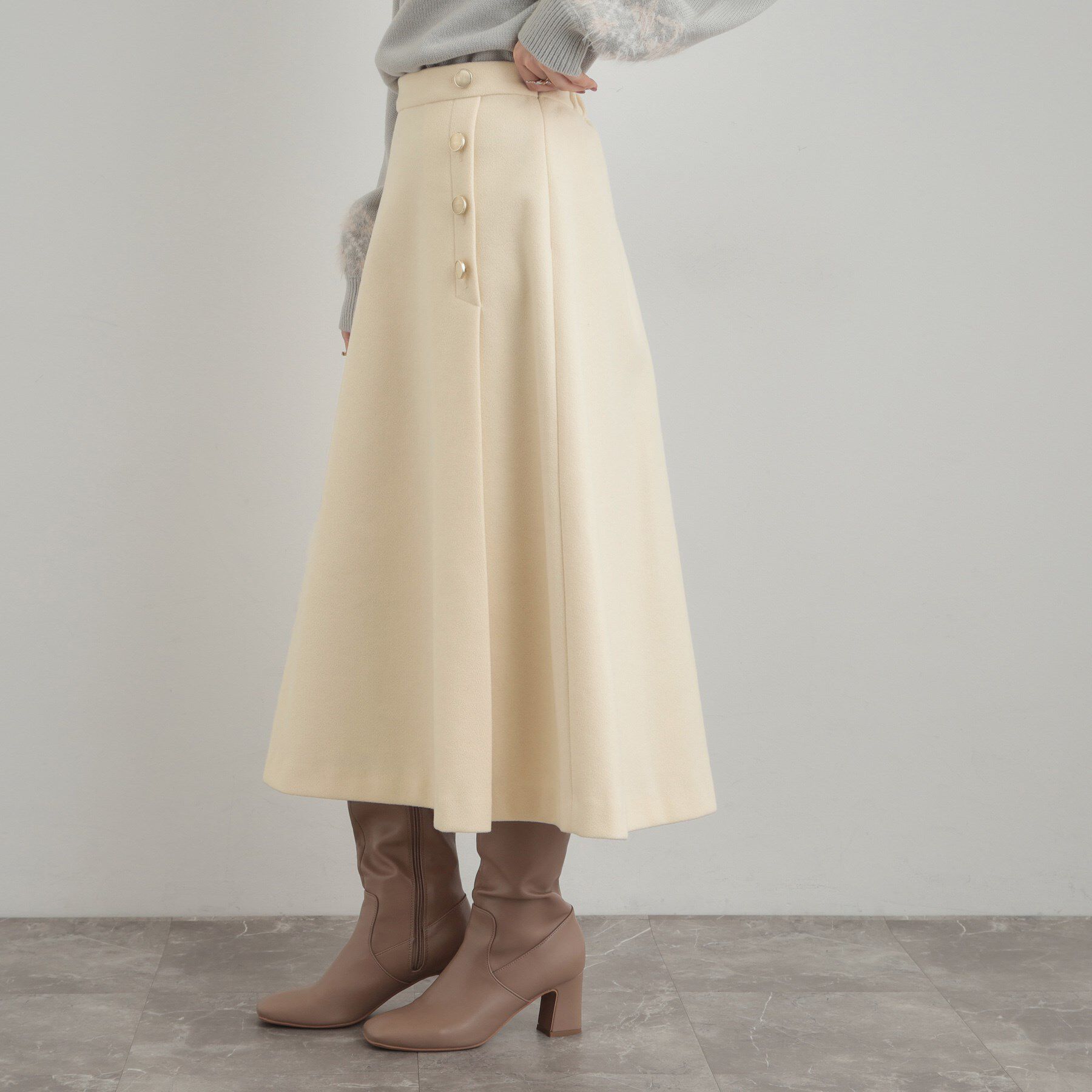 Couture broach「【通勤/金ボタン】フェイクウール ポンチスカート」|スカート|