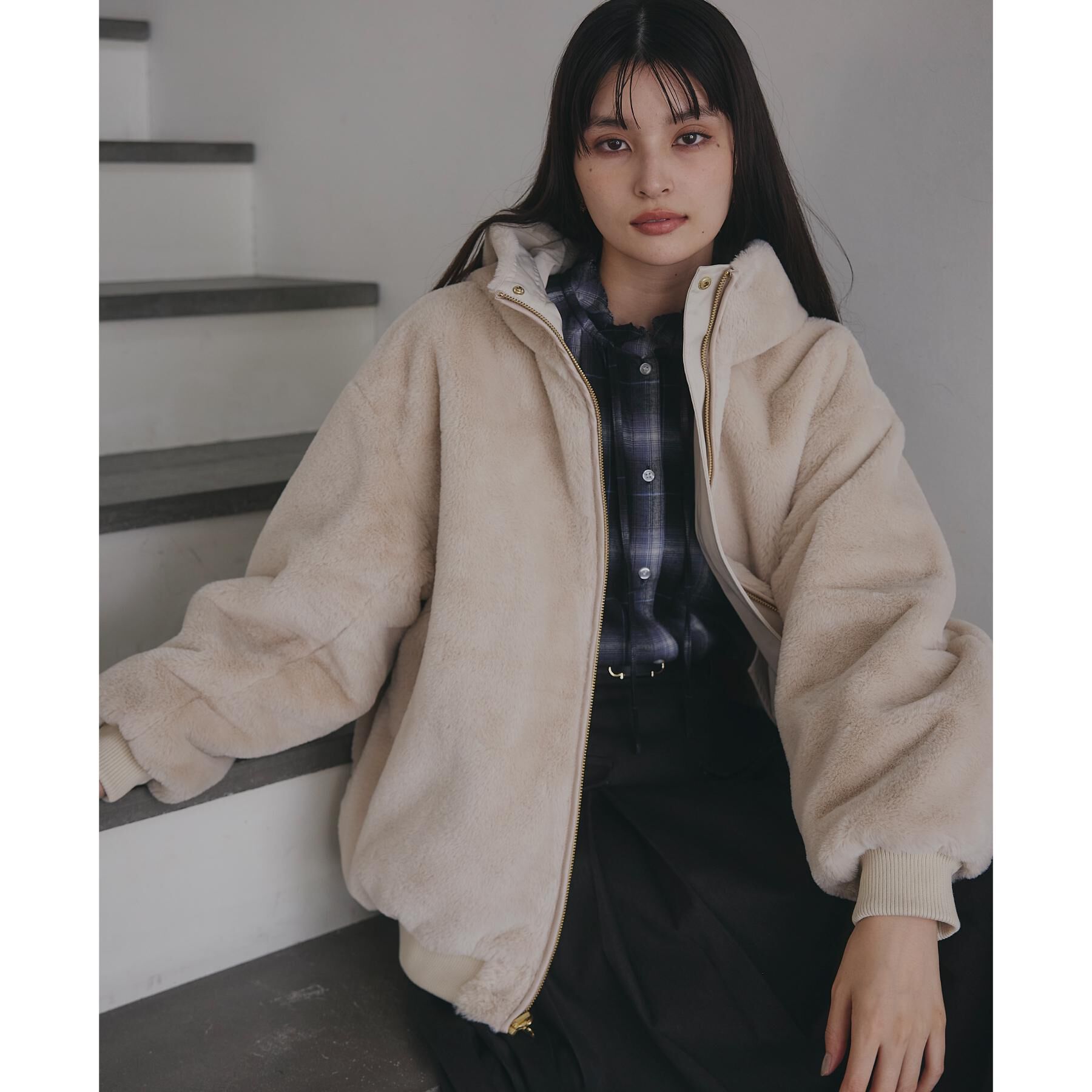 THE SHOP TK「【2WAY/洗える】リバーシブル フェイクファーブルゾン」|ブルゾン・スタジャン|グレージュ(050)