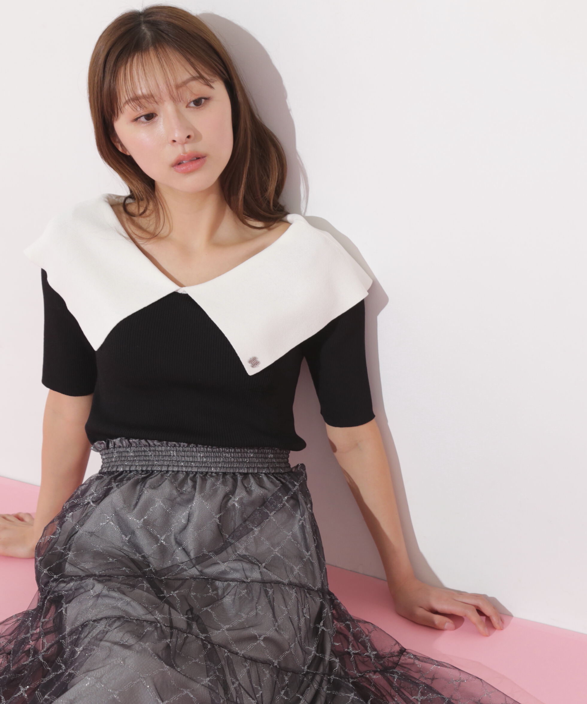  「配色ビッグカラーリブニット」|ニット・セーター|