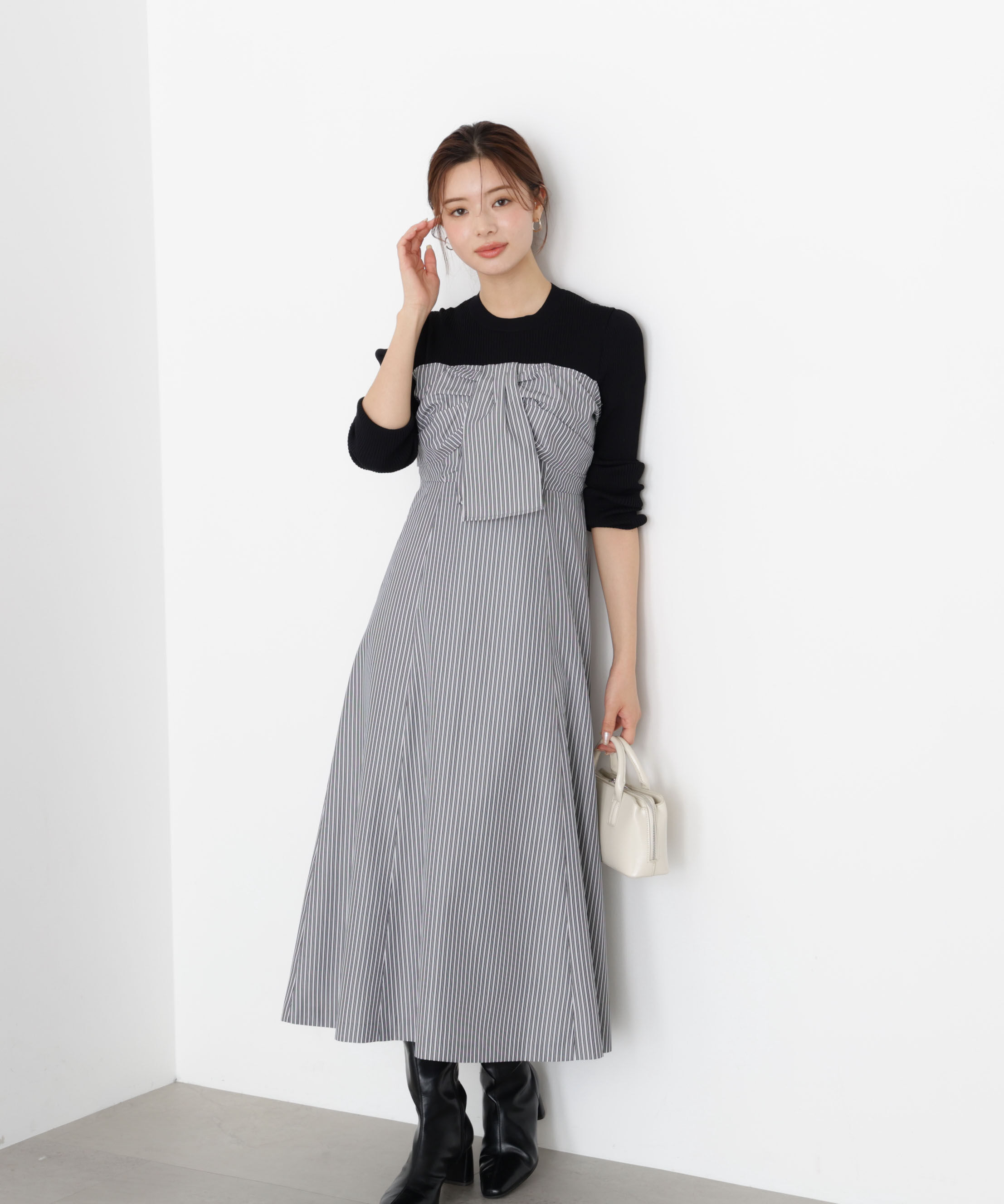 PROPORTION BODY DRESSING「フロントリボンドッキングワンピース 25AW」|ワンピース|