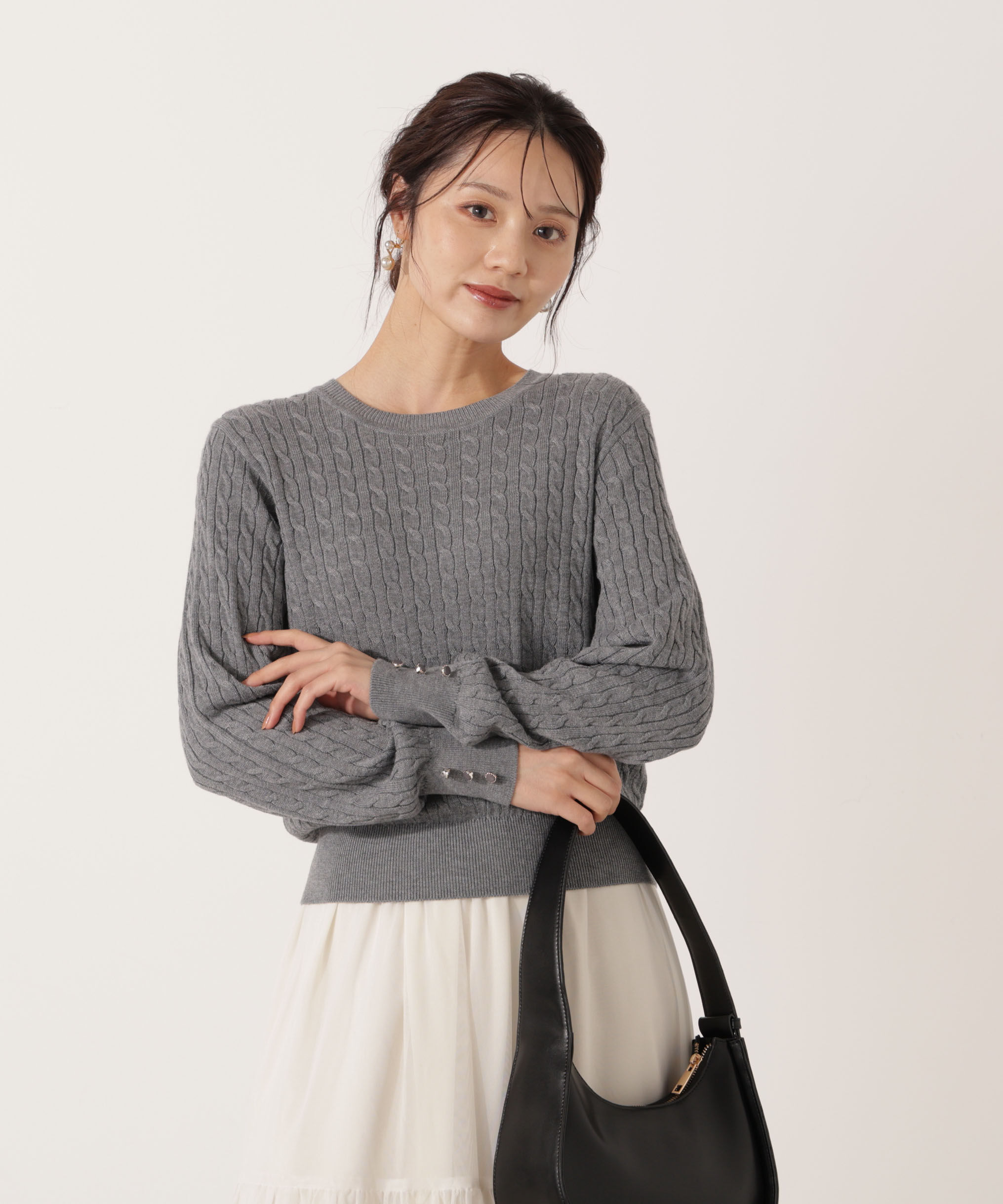 PROPORTION BODY DRESSING「＜ハンドウォッシャブル＞袖釦ミニケーブルニット」|ニット・セーター|