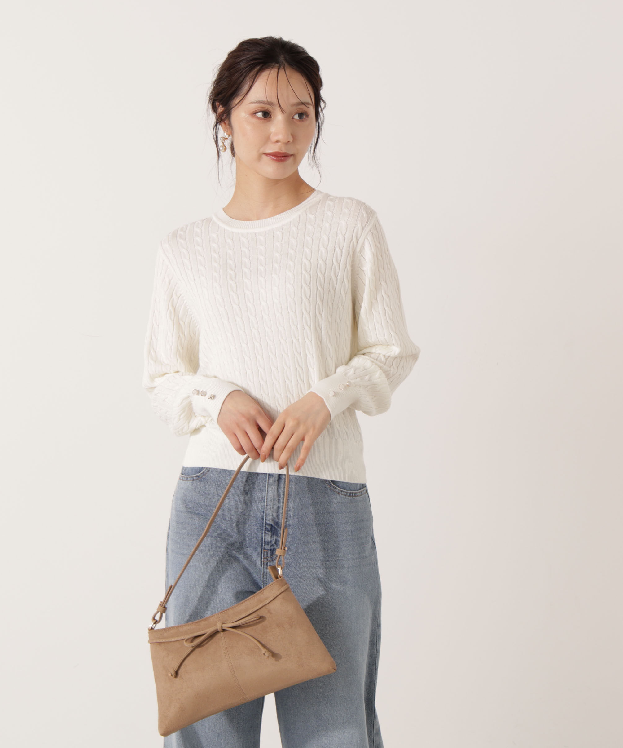 PROPORTION BODY DRESSING「＜ハンドウォッシャブル＞袖釦ミニケーブルニット」|ニット・セーター|ホワイト