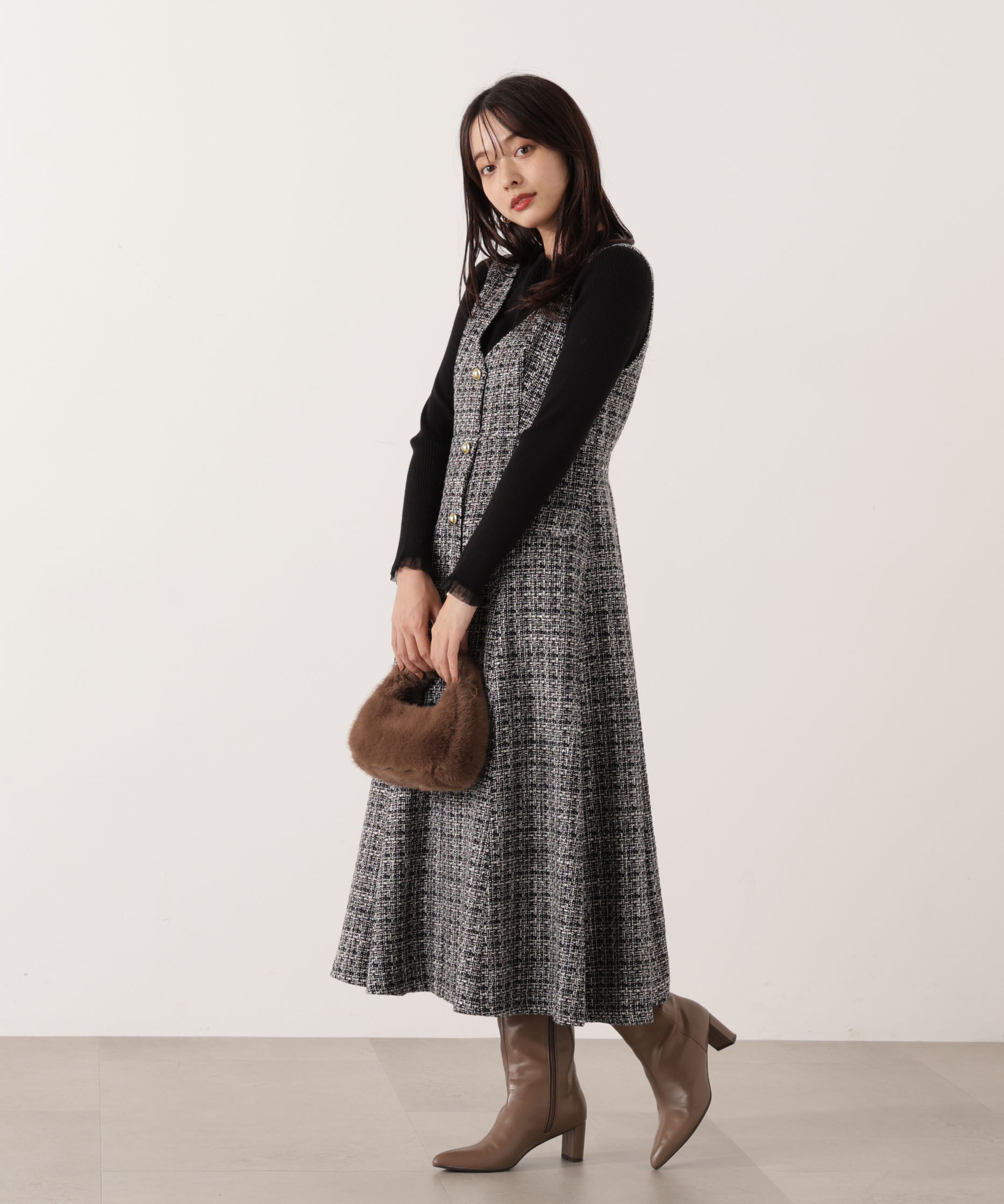 PROPORTION BODY DRESSING「ミックスツイードロングジャンスカ  25AW」|ワンピース|