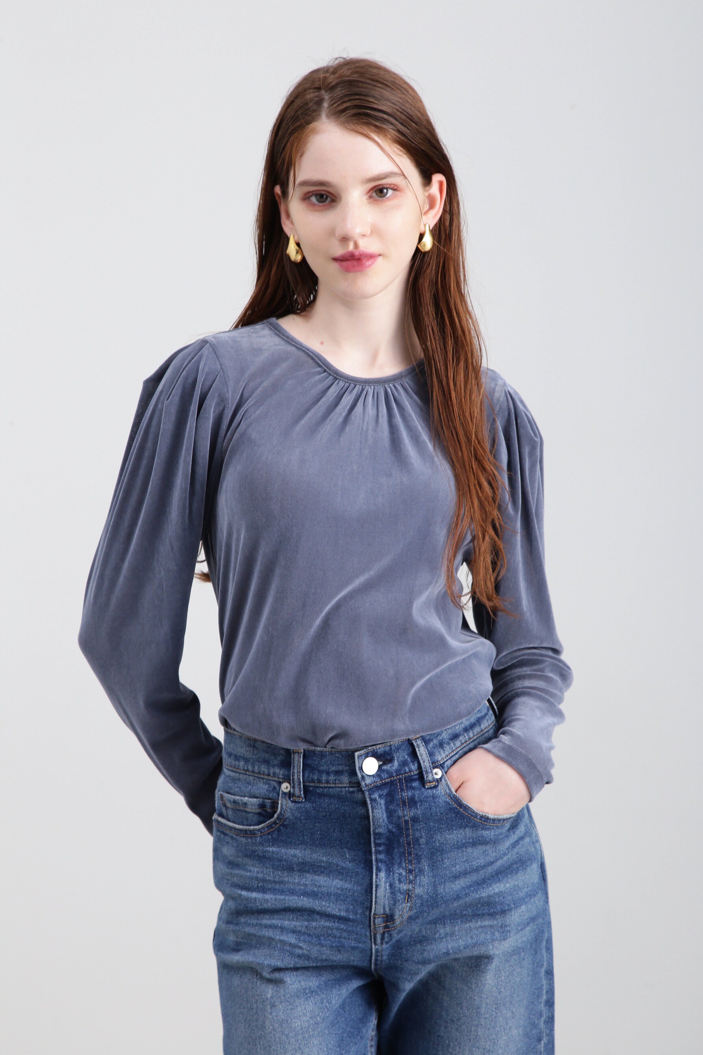  「◆チュールフロッキーパフスリーブプルオーバー」|Tシャツ・カットソー|サックスブル 2