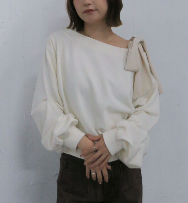 archives「ベロアリボンタックオフショルスウェット」|Tシャツ・カットソー|IVORY