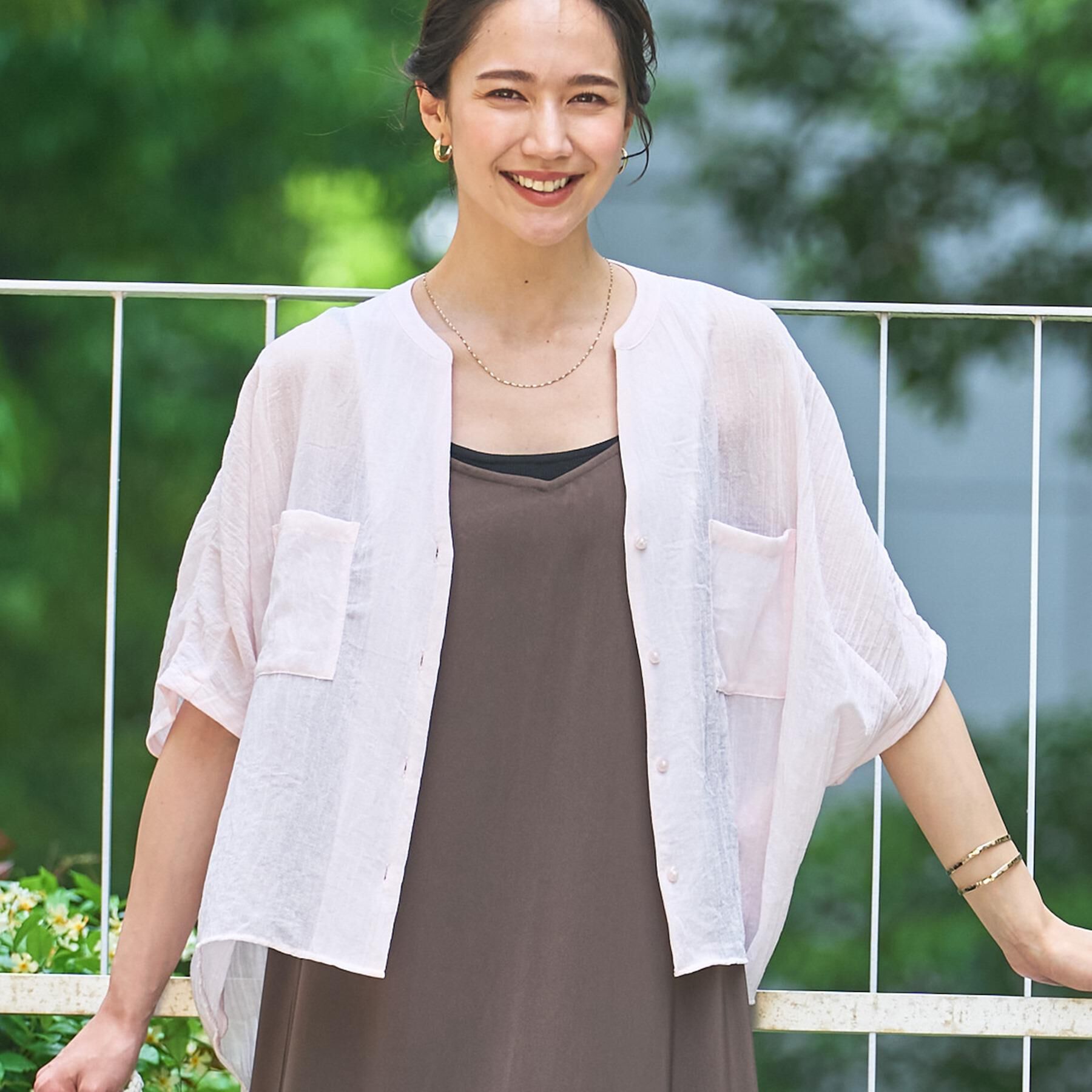 SHOO･LA･RUE「程よいシアー感 ポケットドルマン5分袖シャツ」|シャツ・ブラウス|