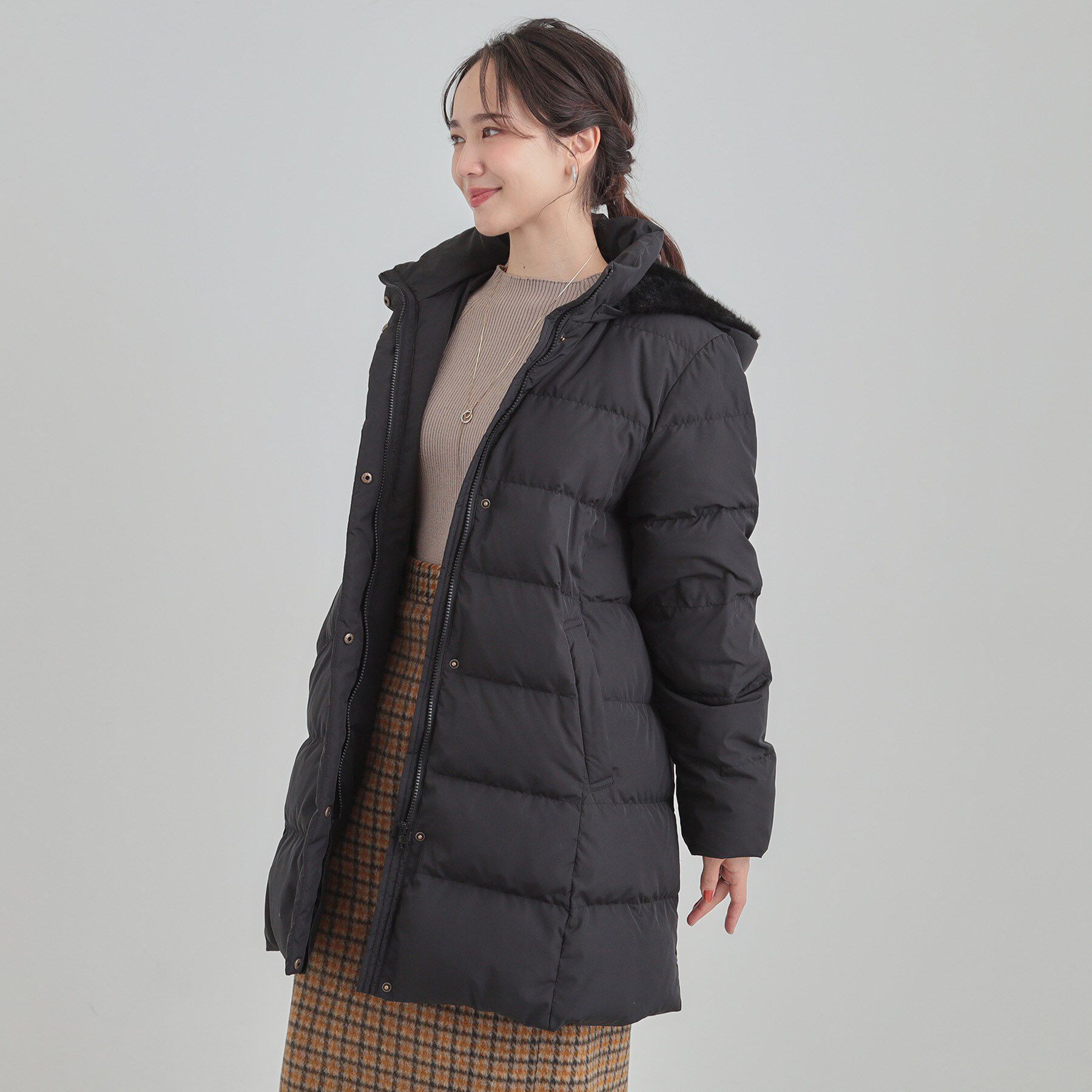 SHOO･LA･RUE「【洗濯機可/撥水】フェイクファーフード ロングダウン」|ダウン|