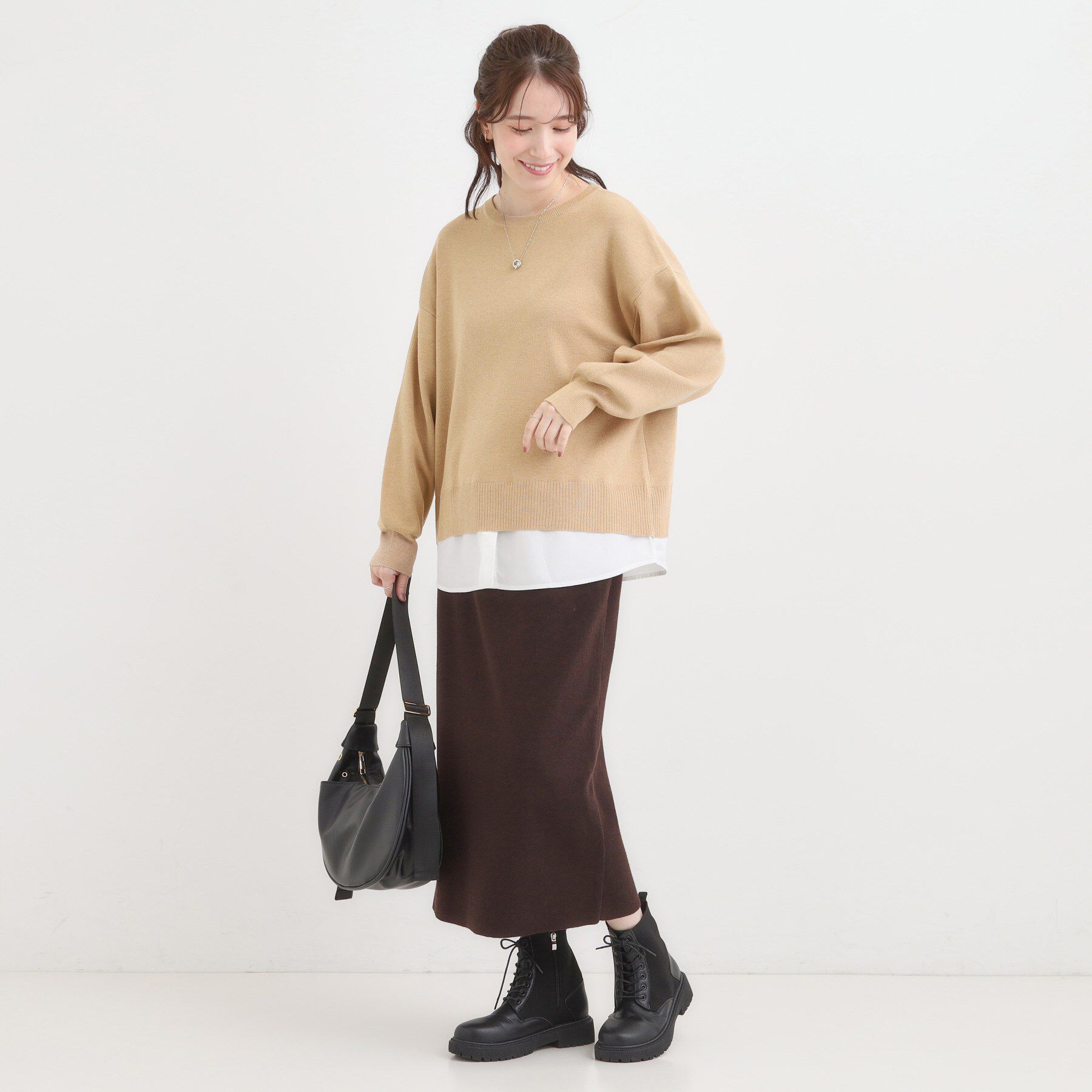 SHOO･LA･RUE「【洗濯機可/毛玉になりにくい】一枚で簡単こなれ見え 裾フェイクレイヤード風ニット」|ニット・セーター|