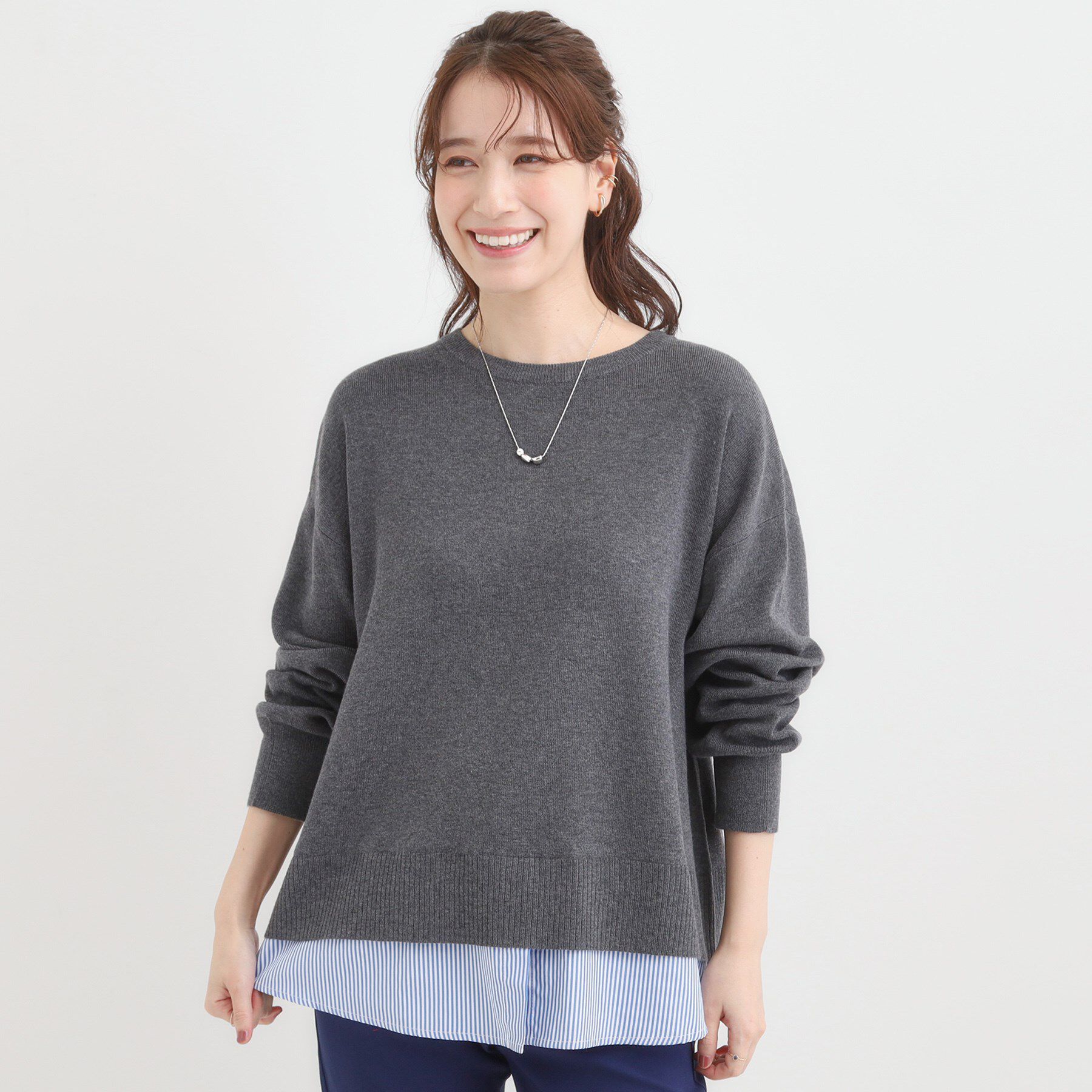 SHOO･LA･RUE「【洗濯機可/毛玉になりにくい】一枚で簡単こなれ見え 裾フェイクレイヤード風ニット」|ニット・セーター|