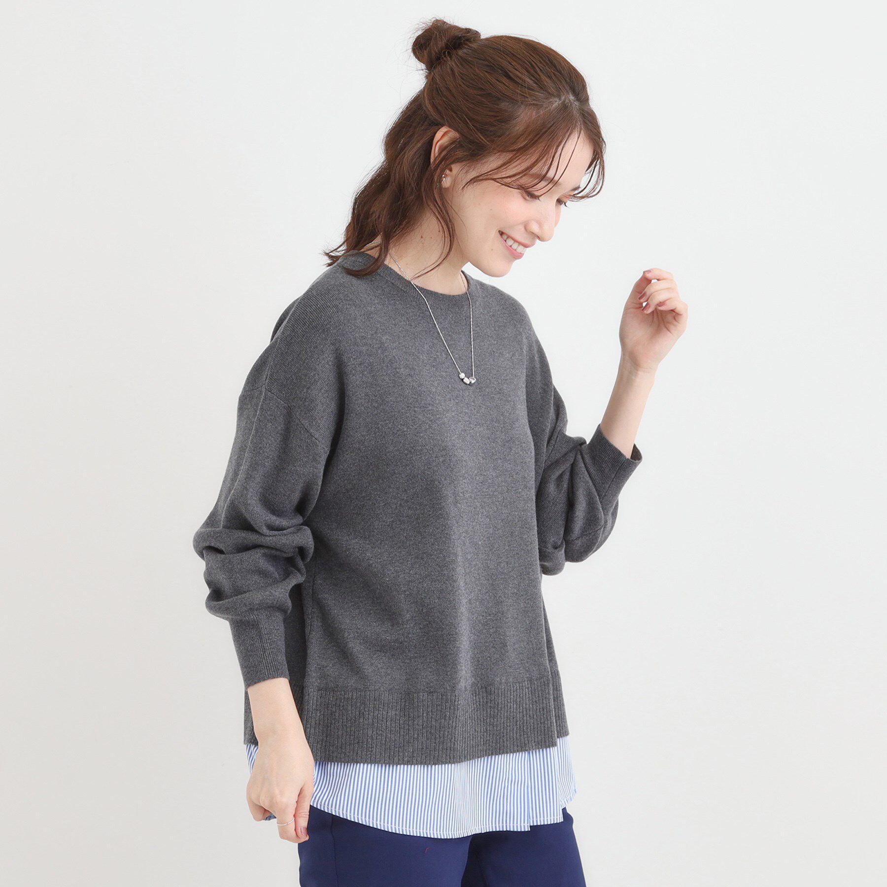 SHOO･LA･RUE「【洗濯機可/毛玉になりにくい】一枚で簡単こなれ見え 裾フェイクレイヤード風ニット」|ニット・セーター|