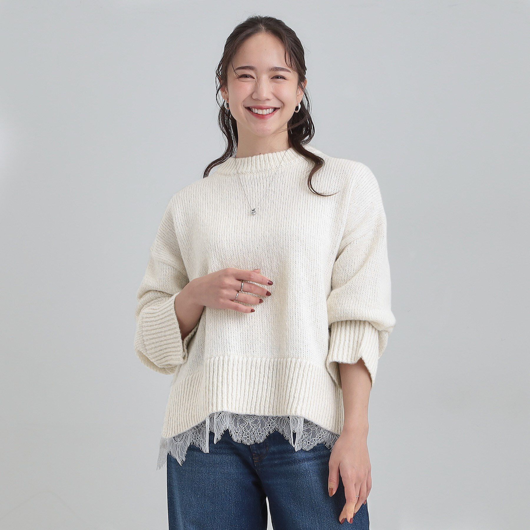 SHOO･LA･RUE「【S-LL】インせず着られる 裾レースラメニット」|ニット・セーター|