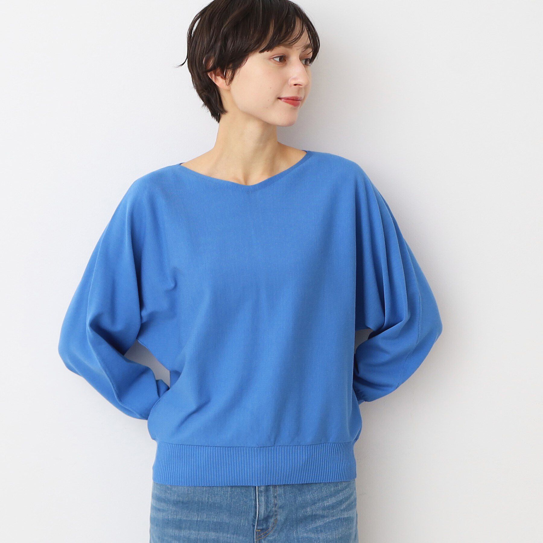 Dessin「【洗える】後ろボタンニットプルオーバー長袖（XS～L）」|ニット・セーター|ブルー(092)