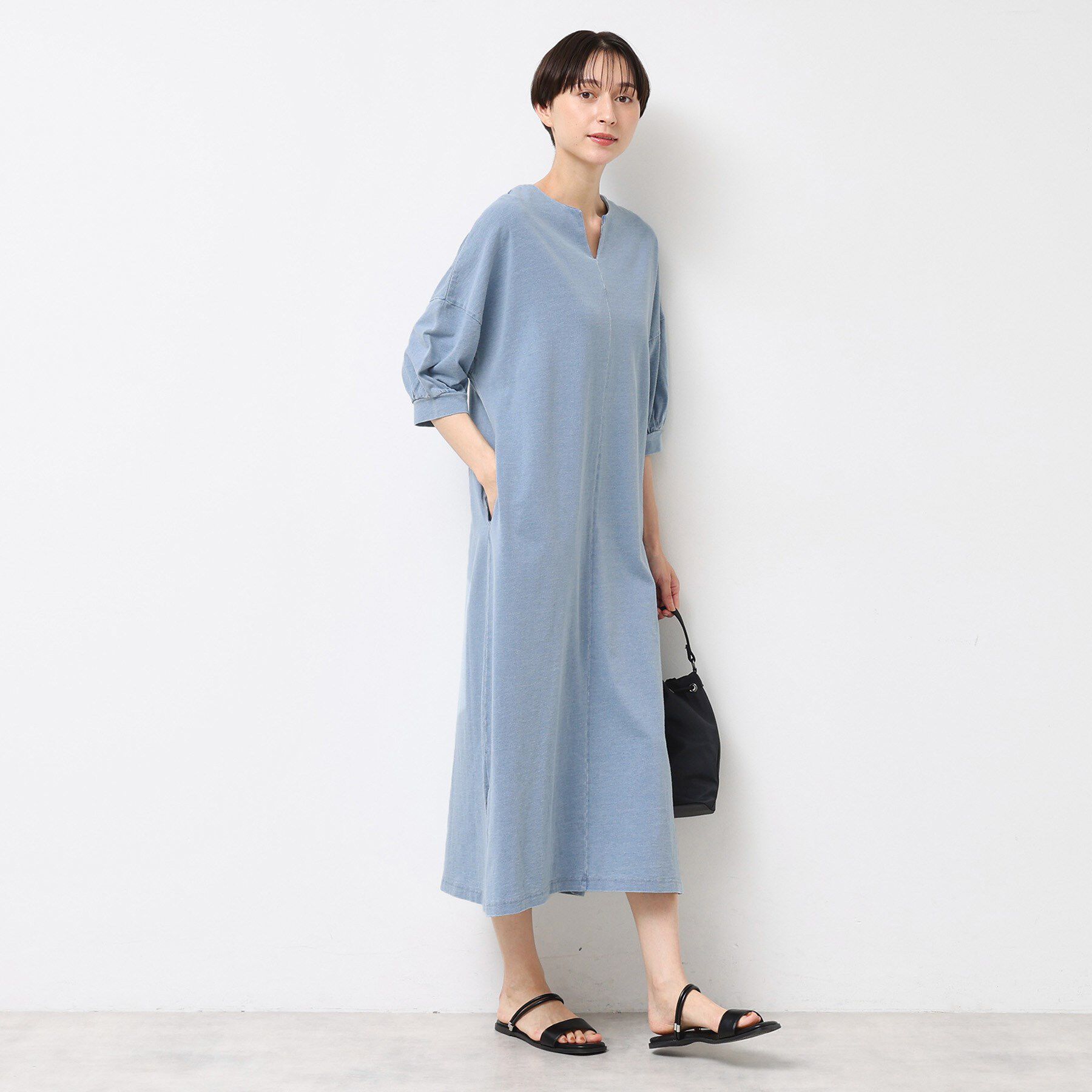 Dessin「【洗える】インディゴ天竺デニム調リラクシーワンピース」|ワンピース|